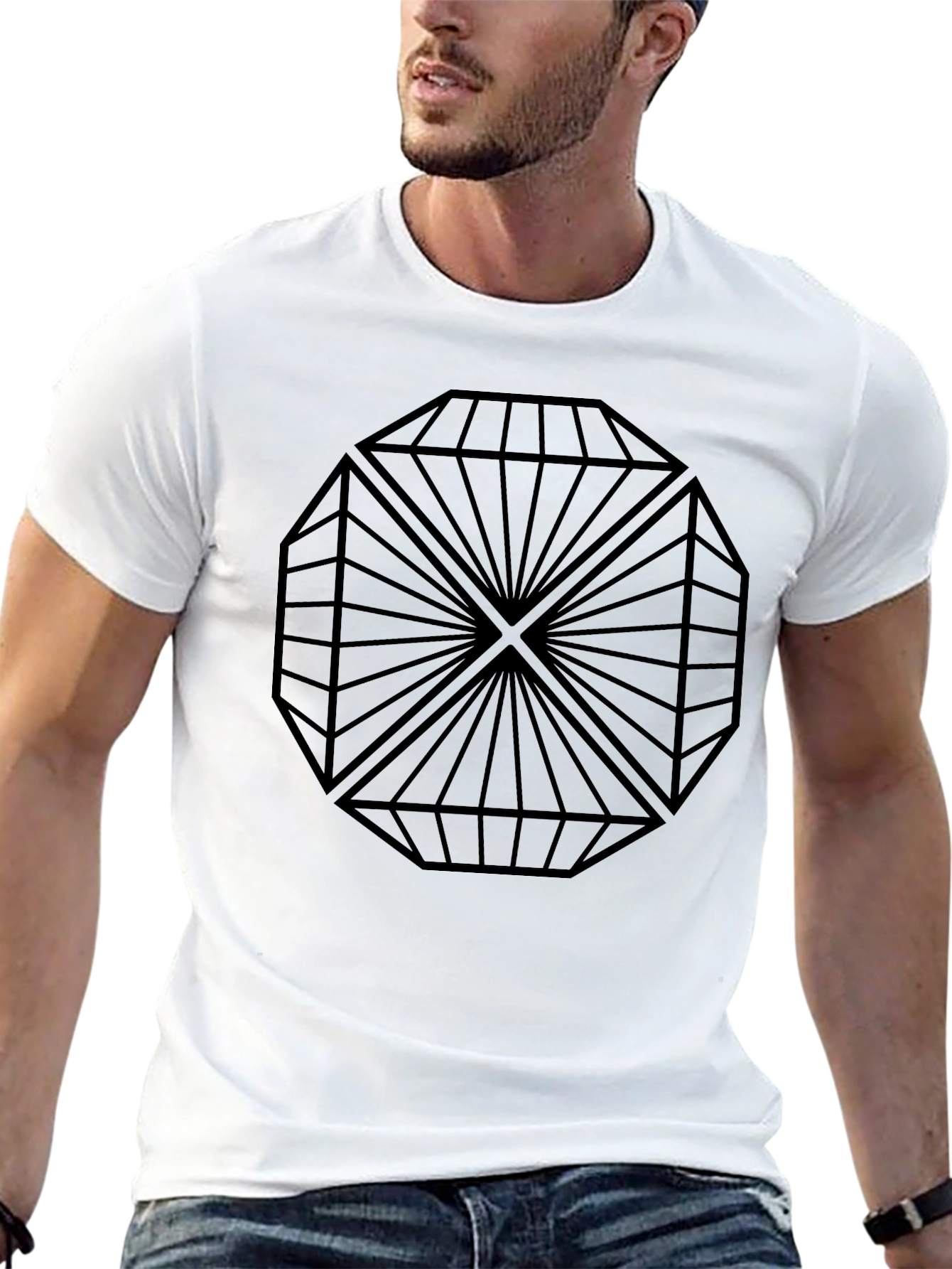 Geometric Diamond Design Black T-Shirt