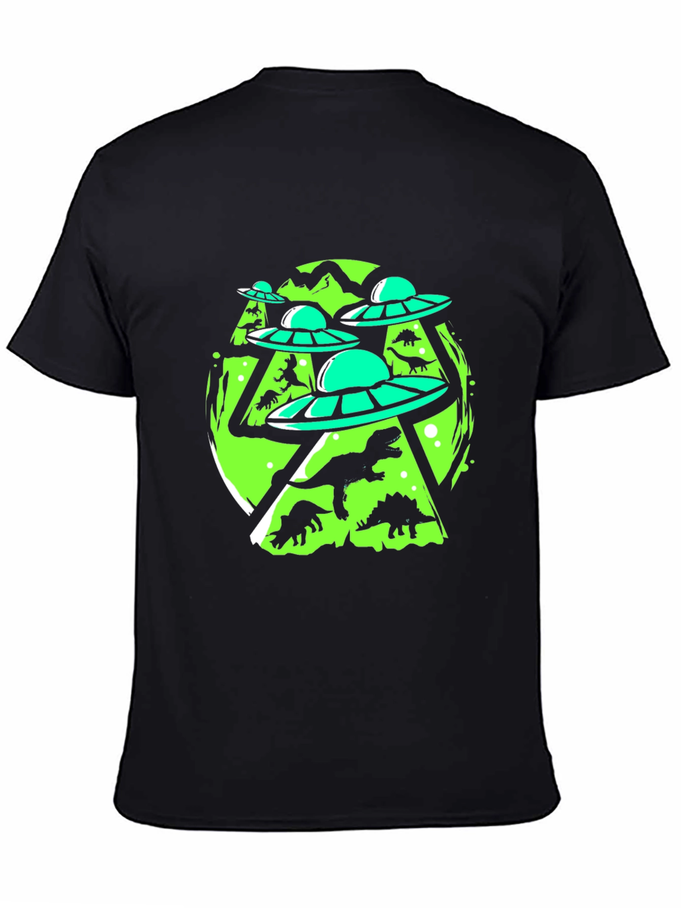 UFO Dinosaur Graphic Tee - Black Cotton Blend