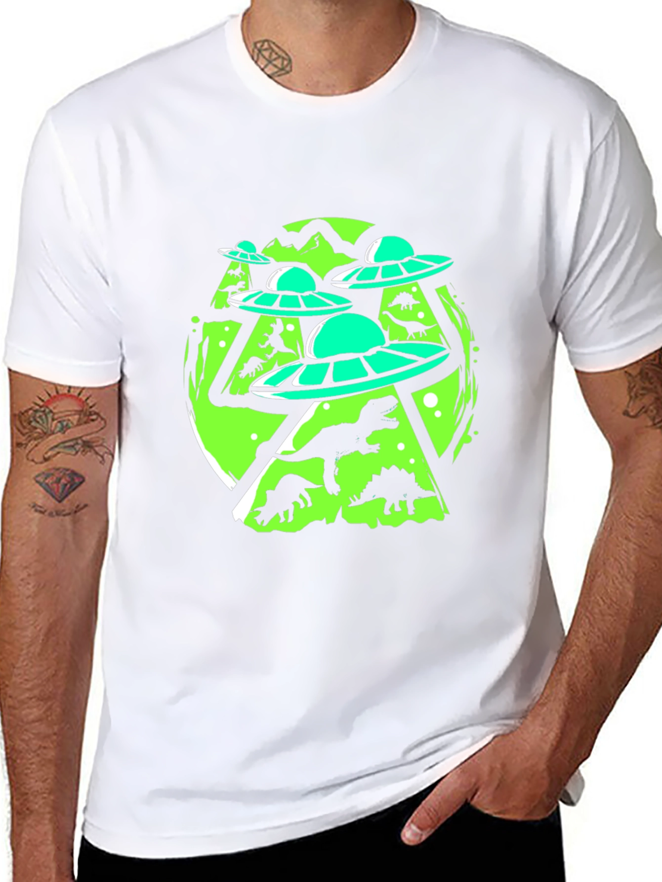 UFO Dinosaur Graphic Tee - Black Cotton Blend