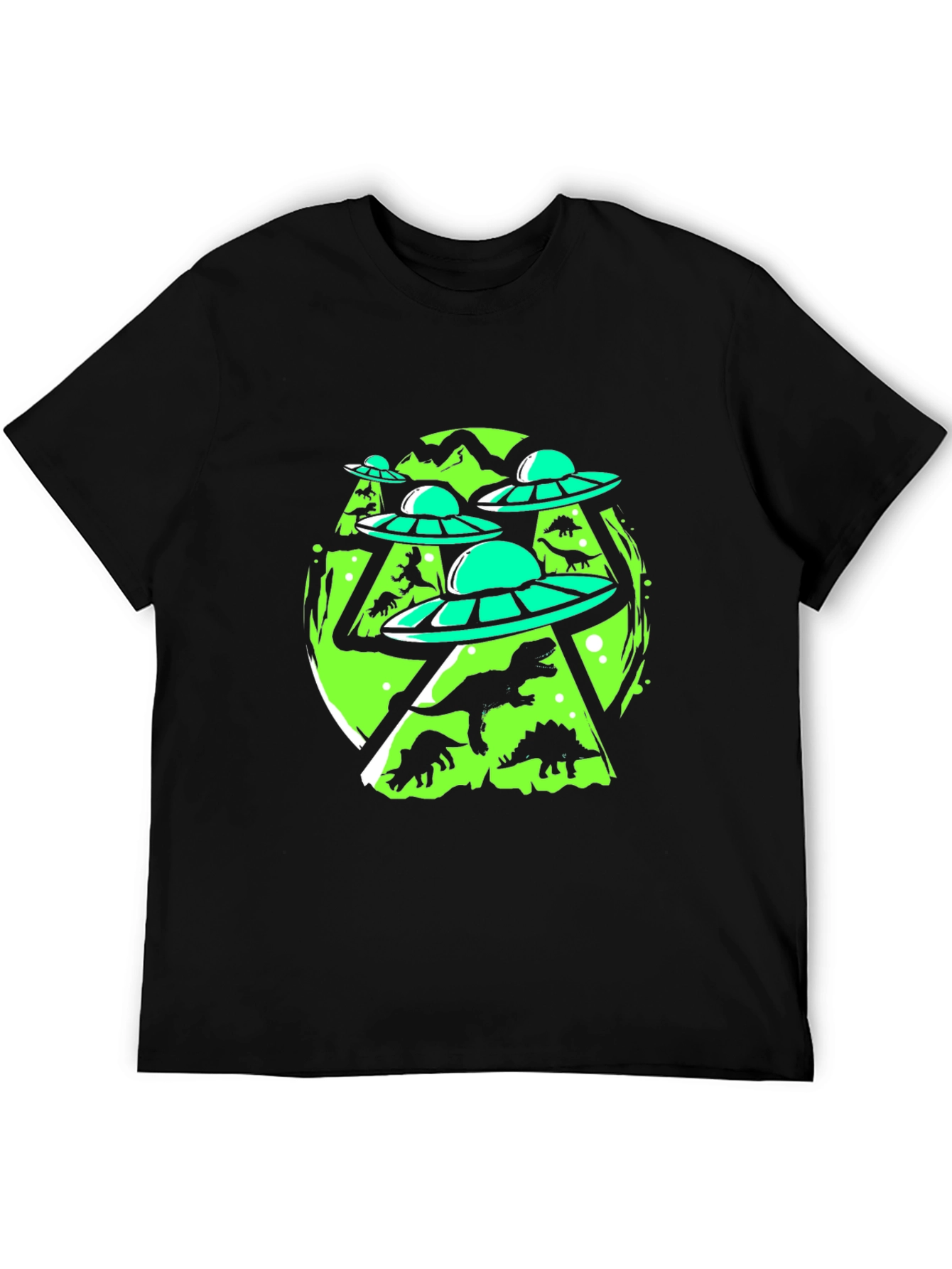 UFO Dinosaur Graphic Tee - Black Cotton Blend