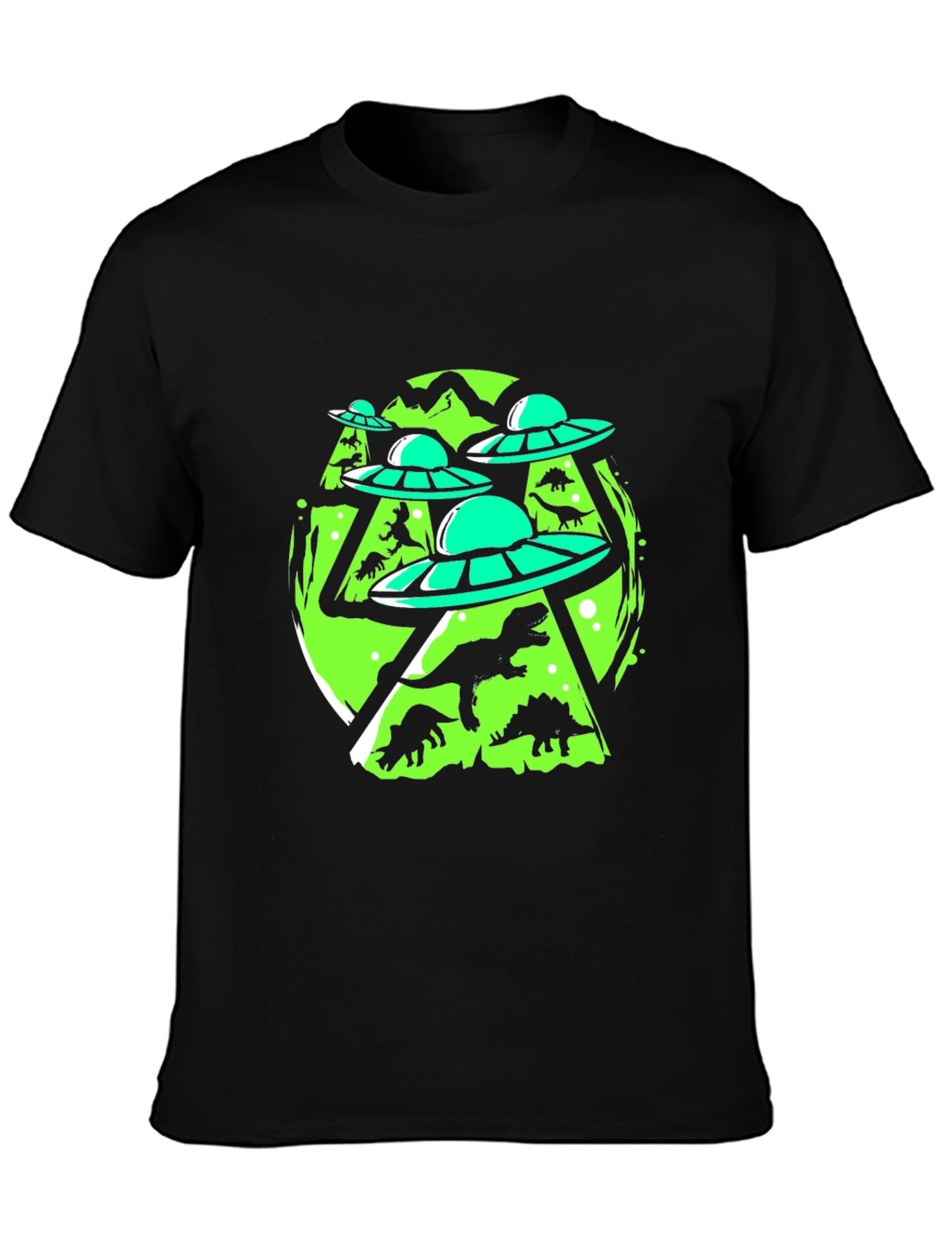 UFO Dinosaur Graphic Tee - Black Cotton Blend