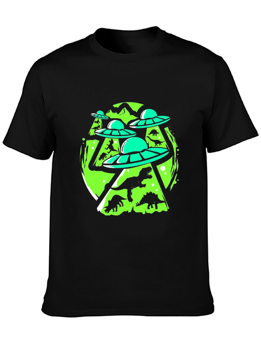 UFO Dinosaur Graphic Tee - Black Cotton Blend