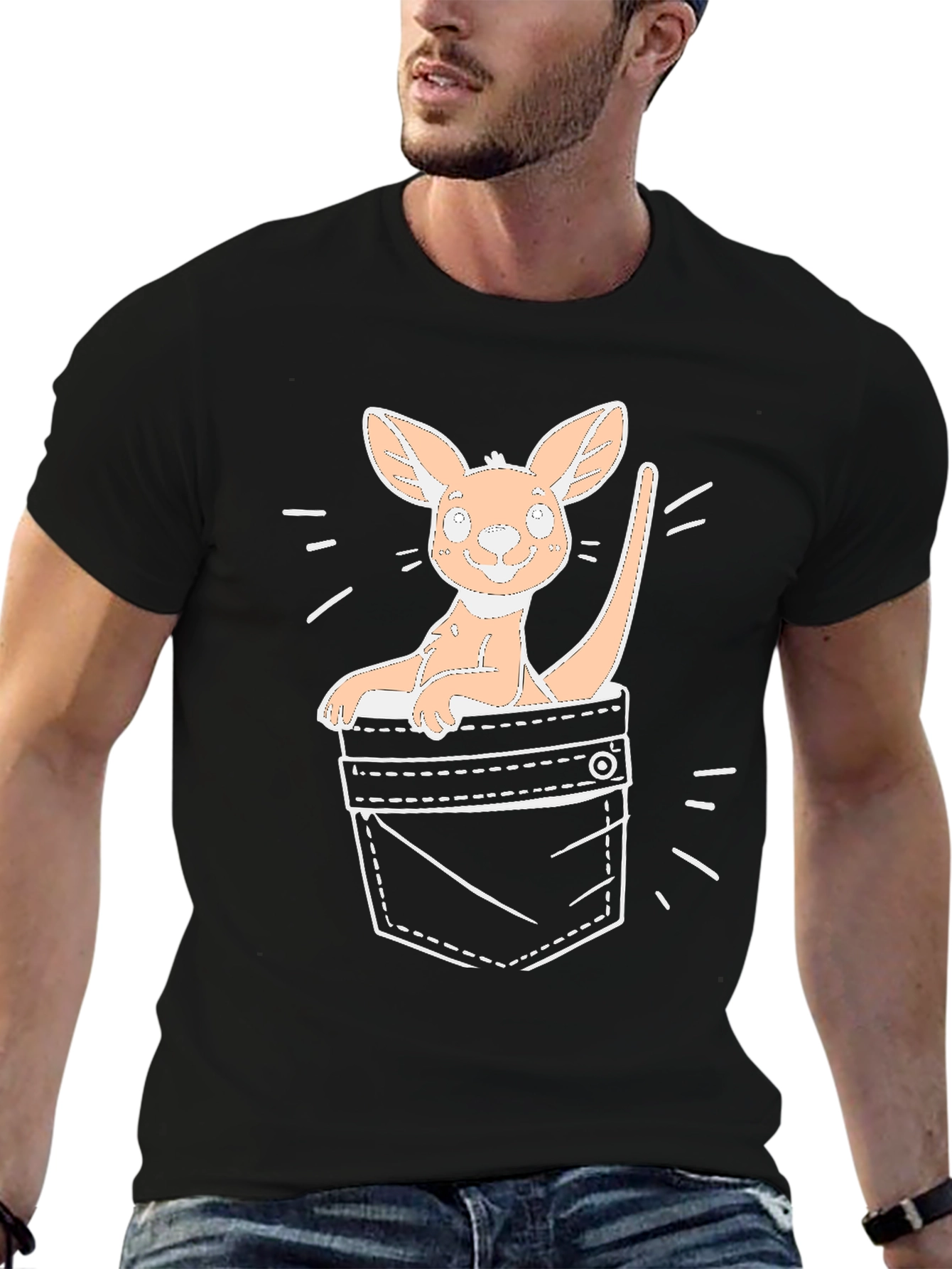 Kangaroo Pocket T-Shirt - Black