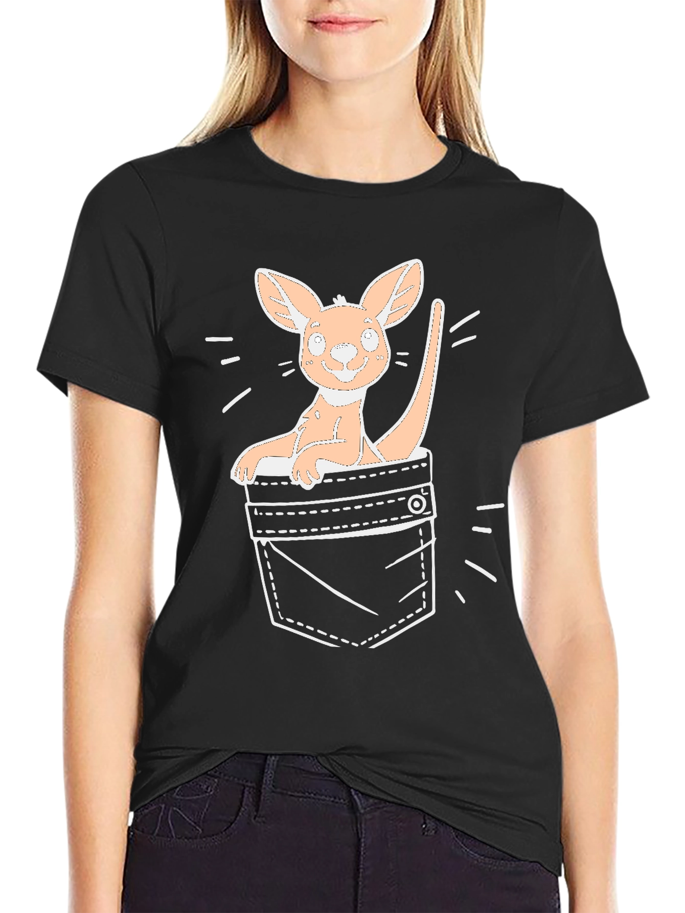 Kangaroo Pocket T-Shirt - Black