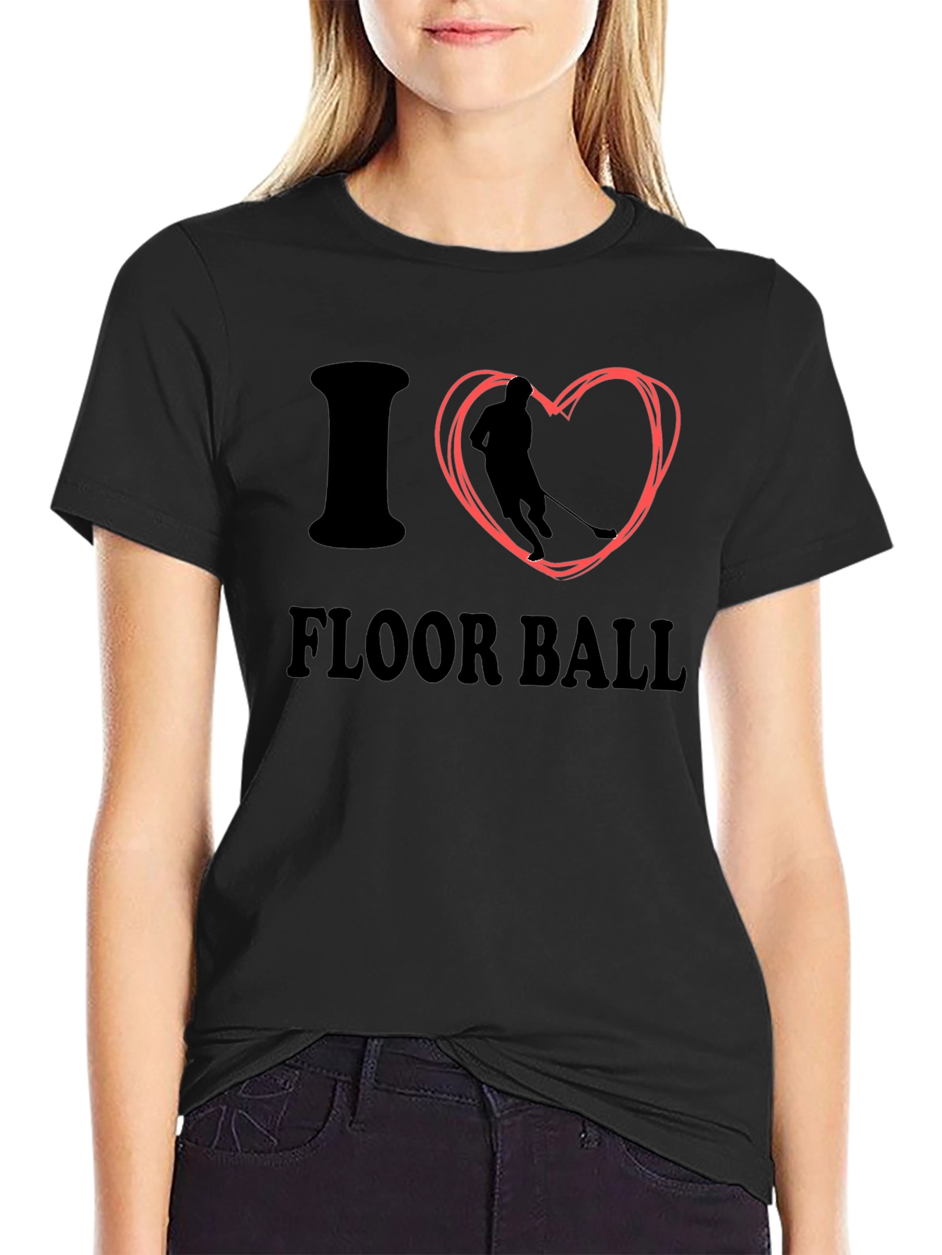 I Love Floorball Black T-Shirt