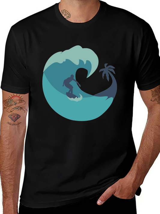 Surfer Wave Graphic Black T-Shirt