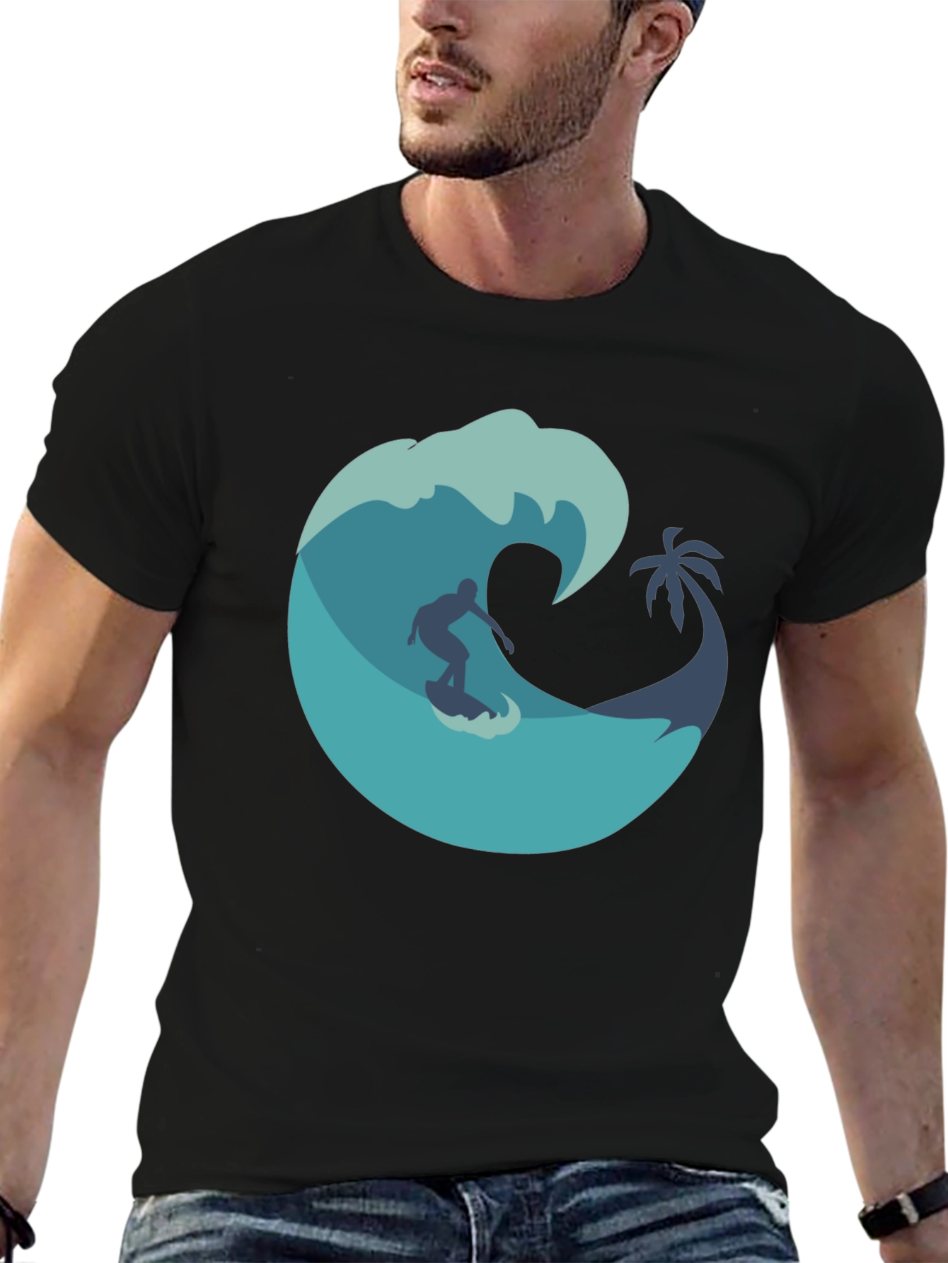 Surfer Wave Graphic Black T-Shirt