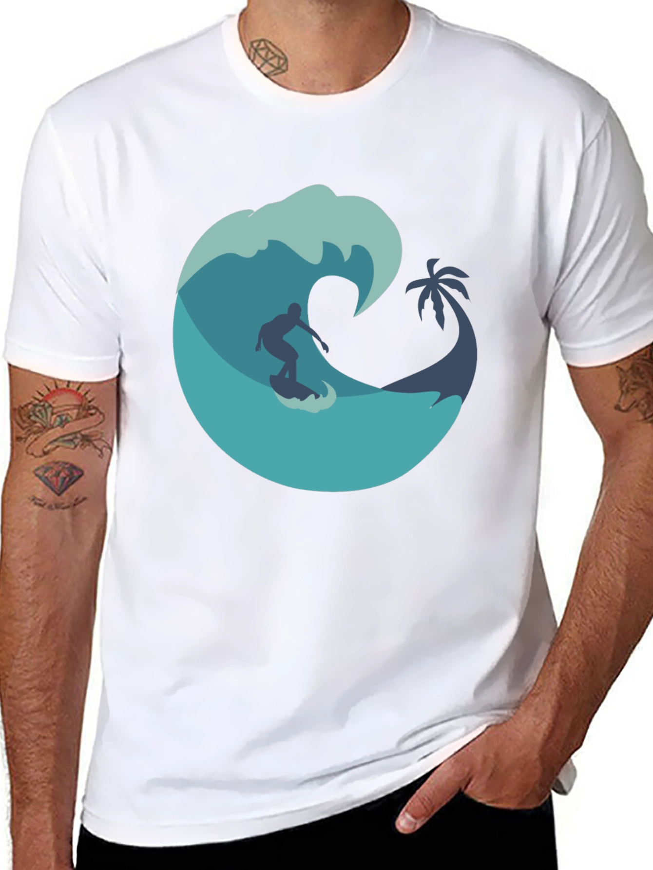 Surfer Wave Graphic Black T-Shirt
