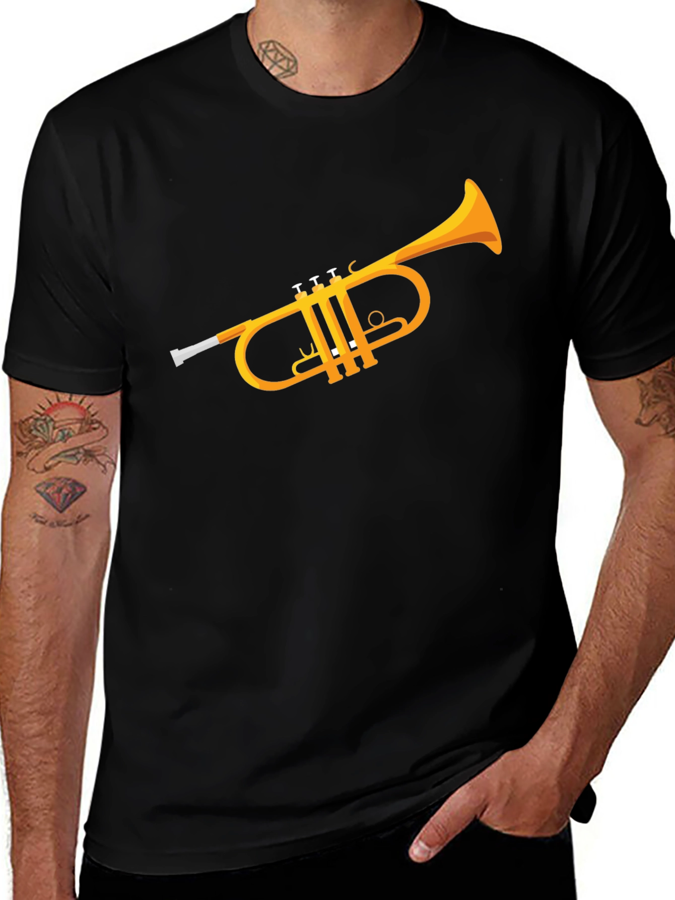 Trumpet Graphic T-Shirt - Black Casual Tee
