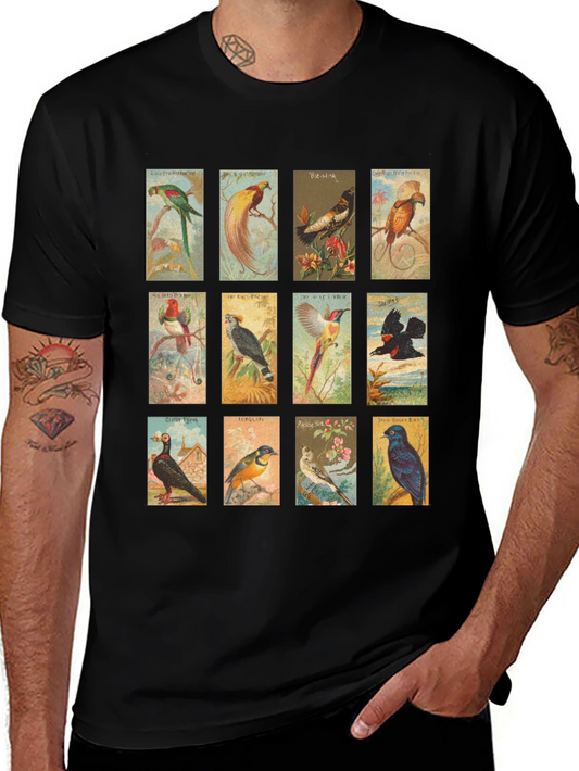 Vintage Birds Black T-Shirt