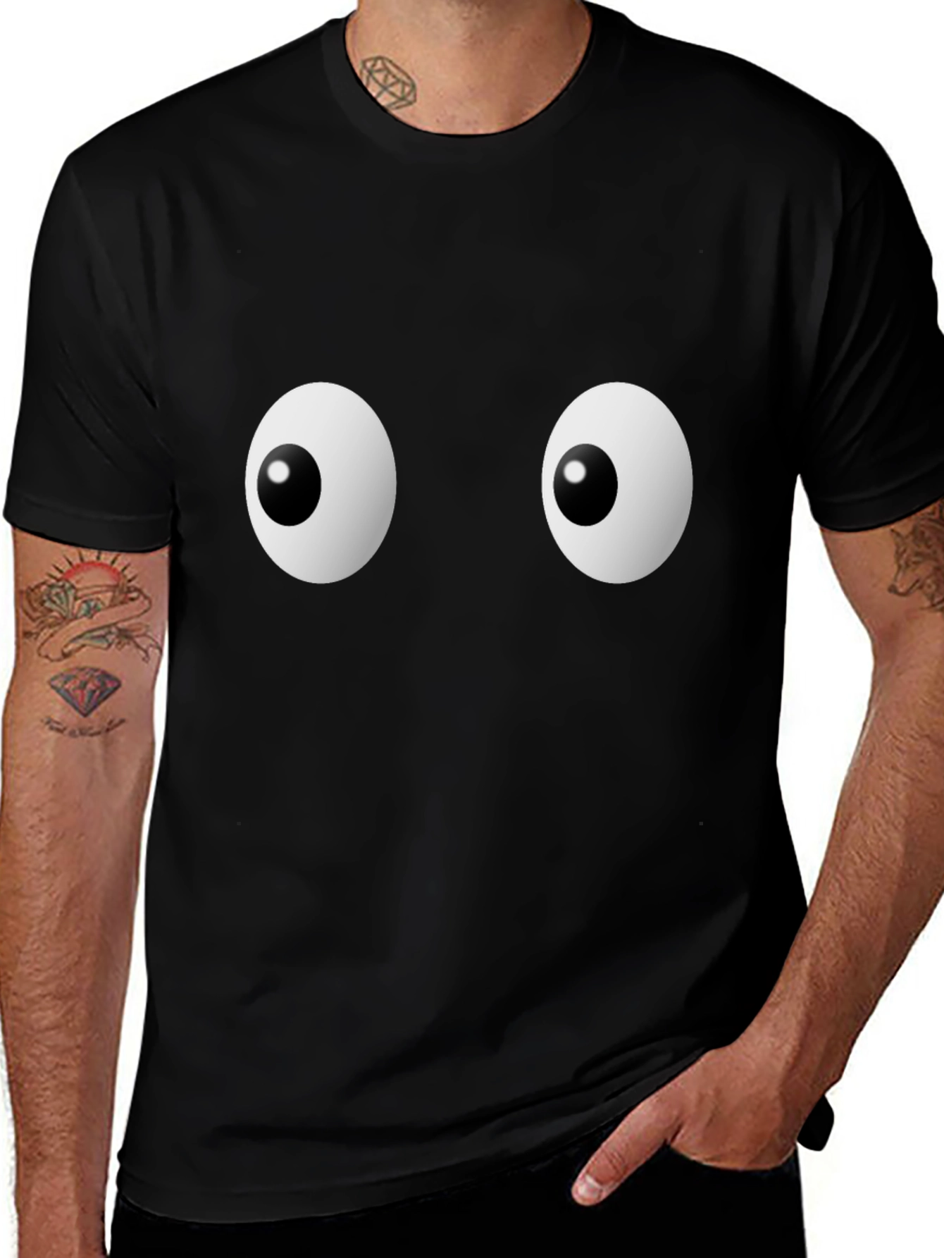 Funny Googly Eyes Graphic Black T-Shirt