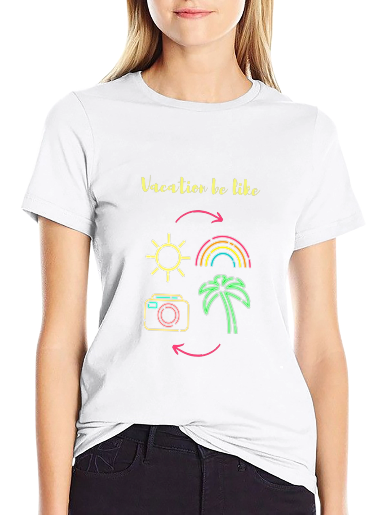 Vacation Mode Graphic Tee - Sun Rainbow Palm Tree