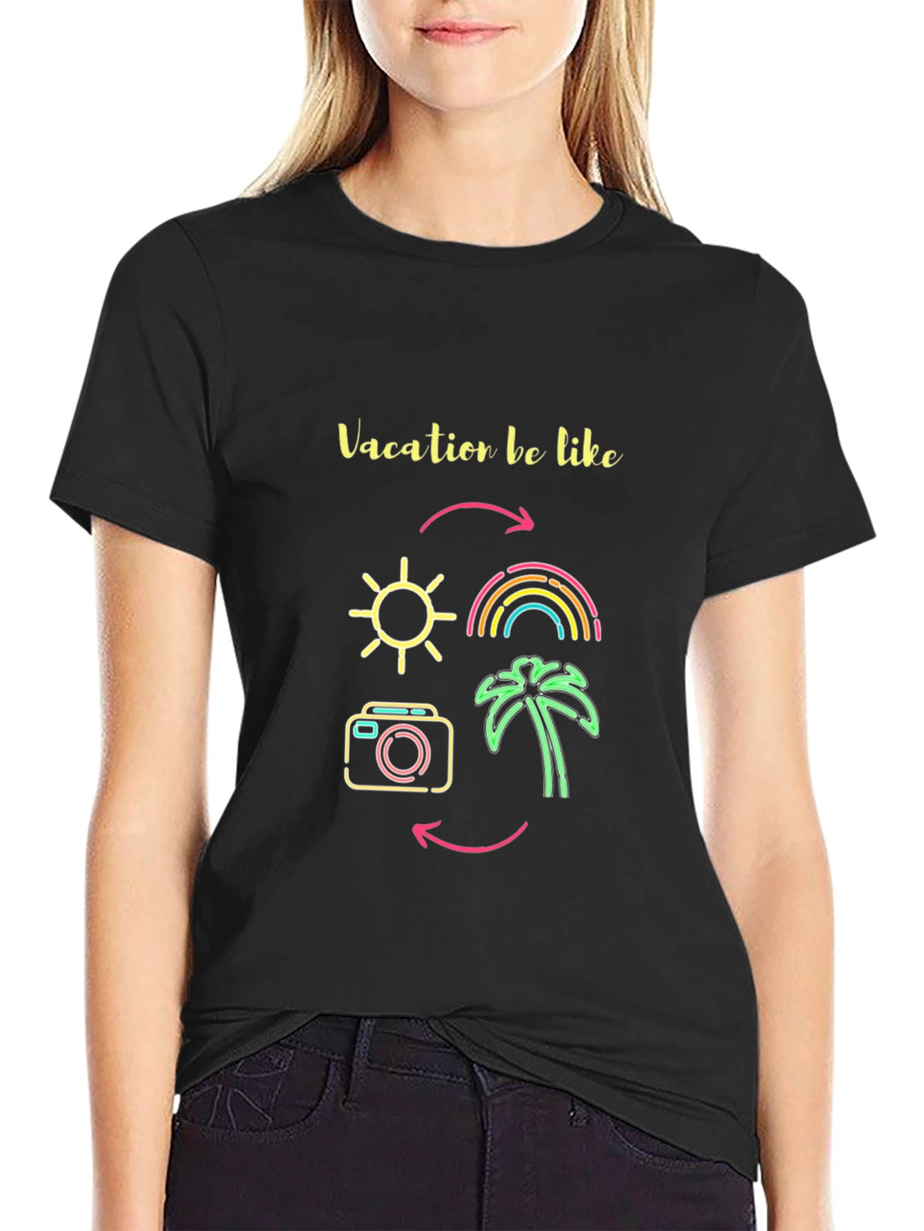 Vacation Mode Graphic Tee - Sun Rainbow Palm Tree