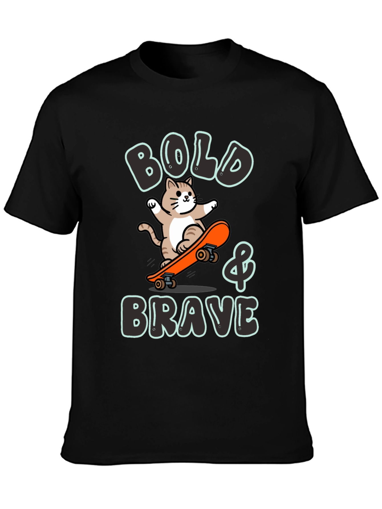 Bold & Brave Cat Skateboard Graphic Tee