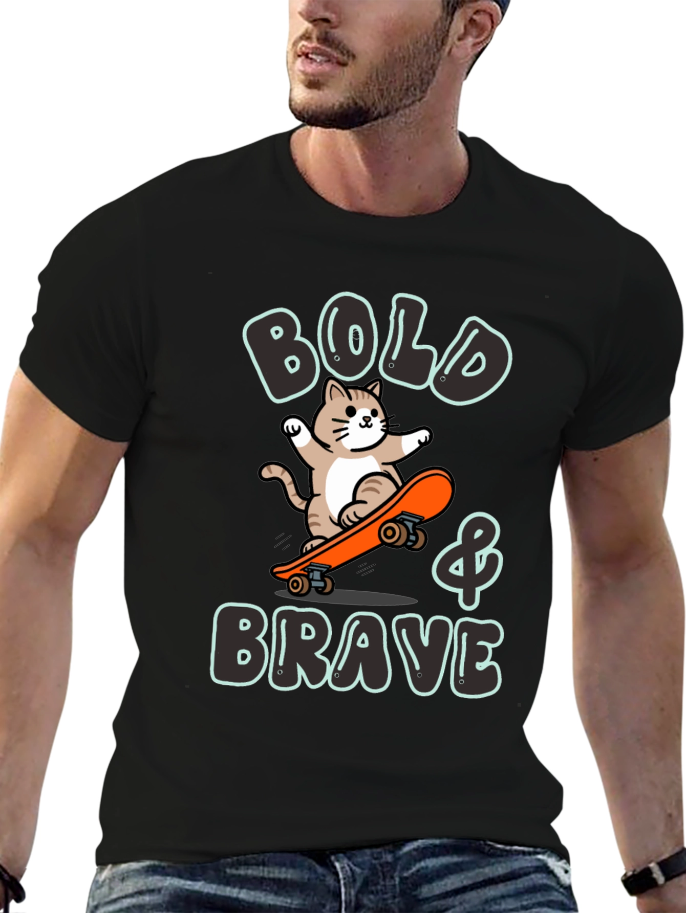Bold & Brave Cat Skateboard Graphic Tee