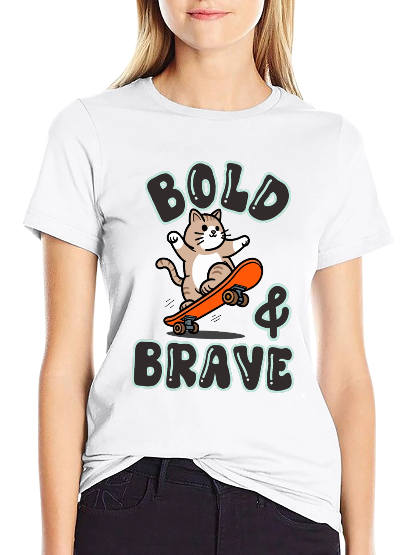Bold & Brave Cat Skateboard Graphic Tee