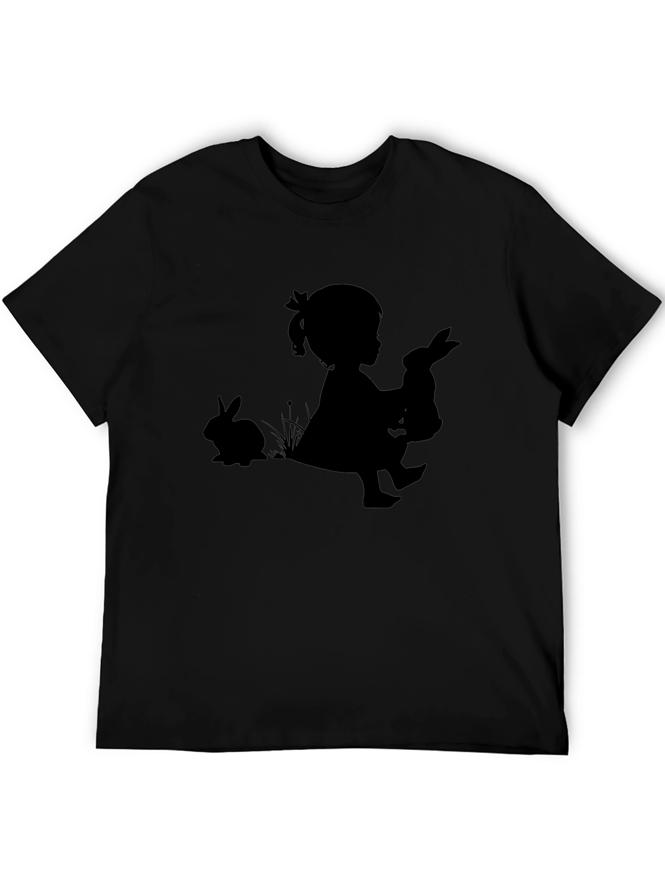 Girl with Bunnies Black T-Shirt