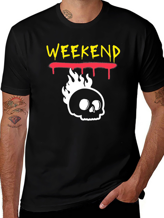 Weekend Skull Flame Graphic Tee - Black
