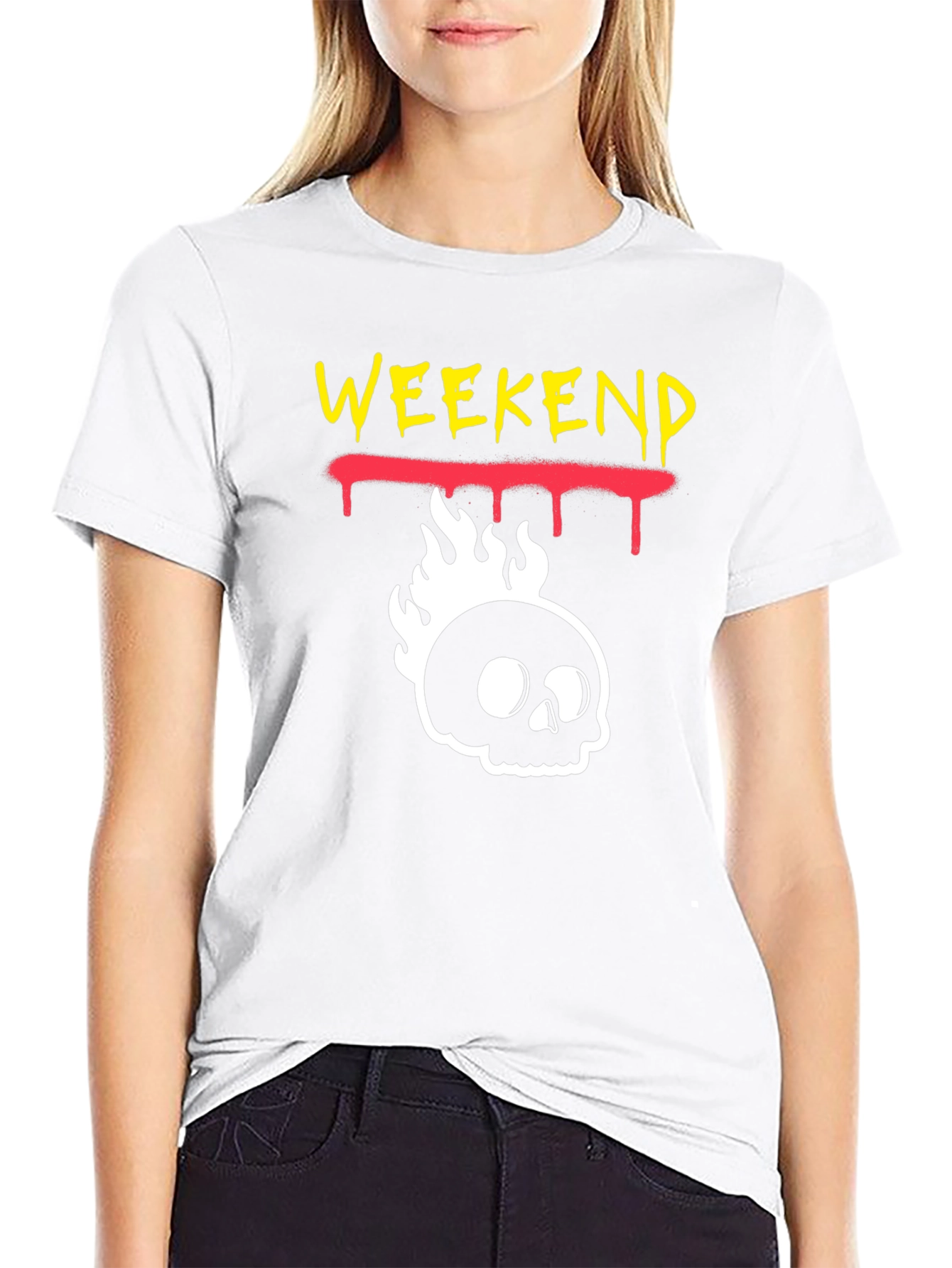 Weekend Skull Flame Graphic Tee - Black