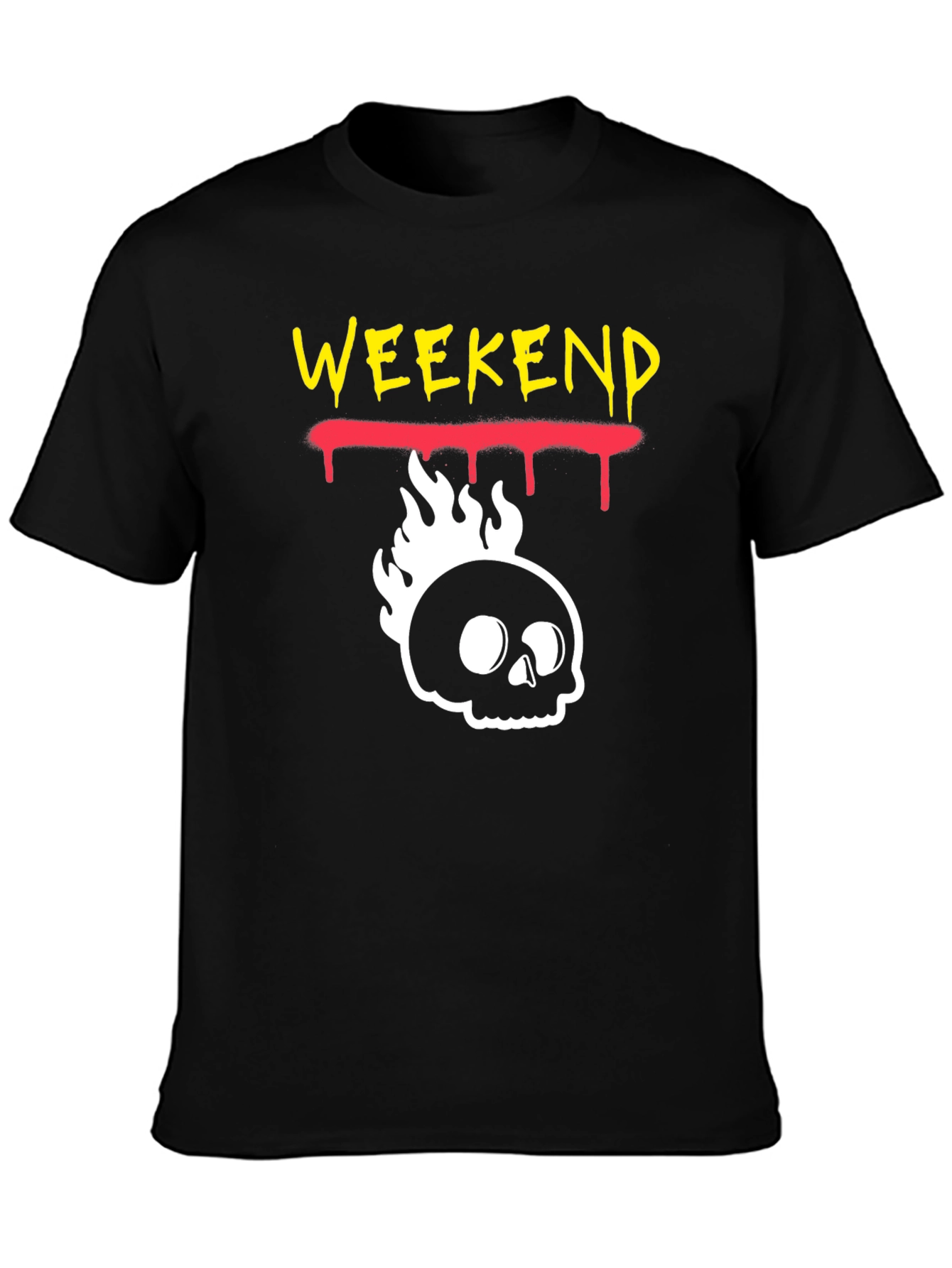 Weekend Skull Flame Graphic Tee - Black