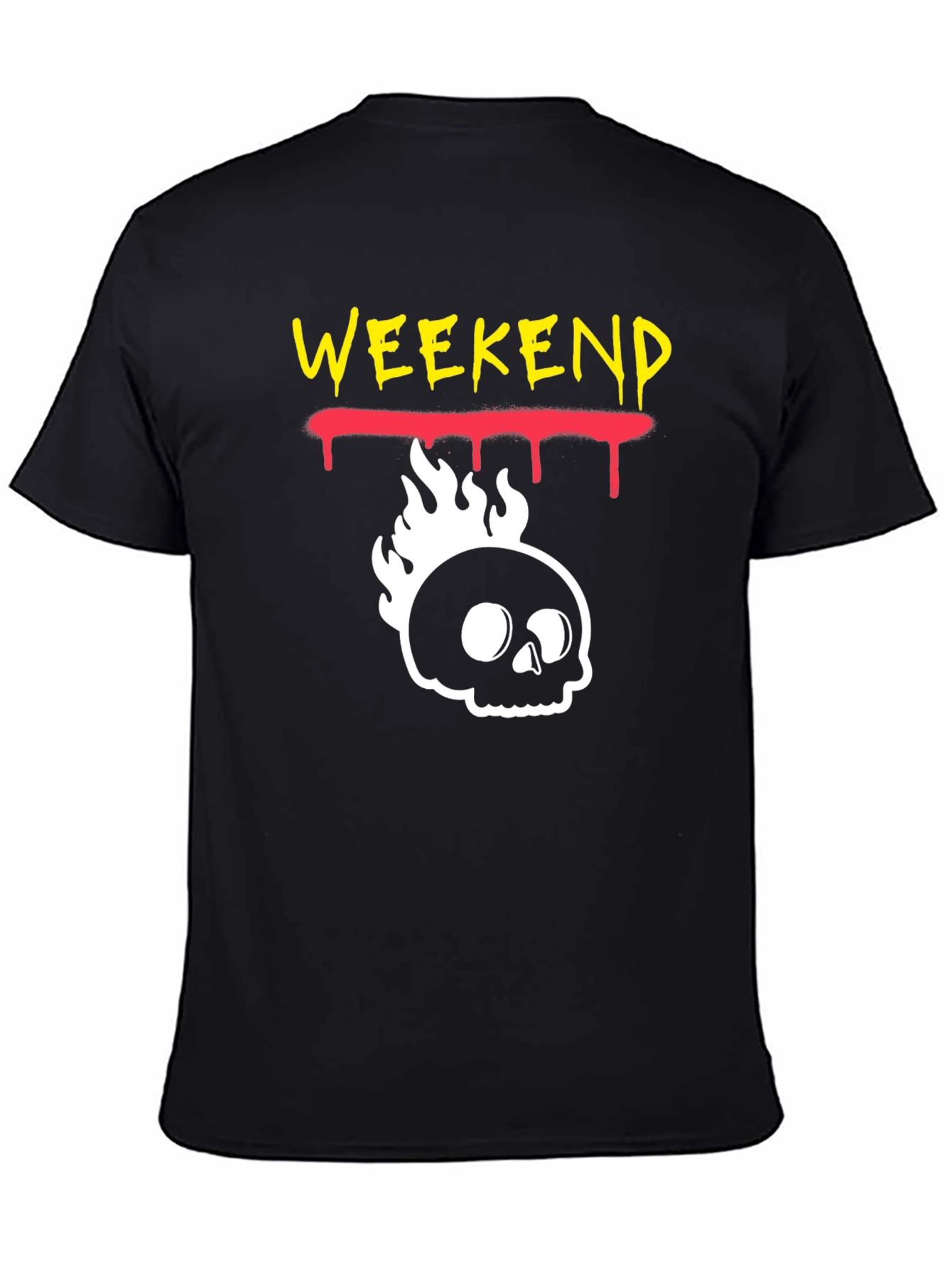 Weekend Skull Flame Graphic Tee - Black