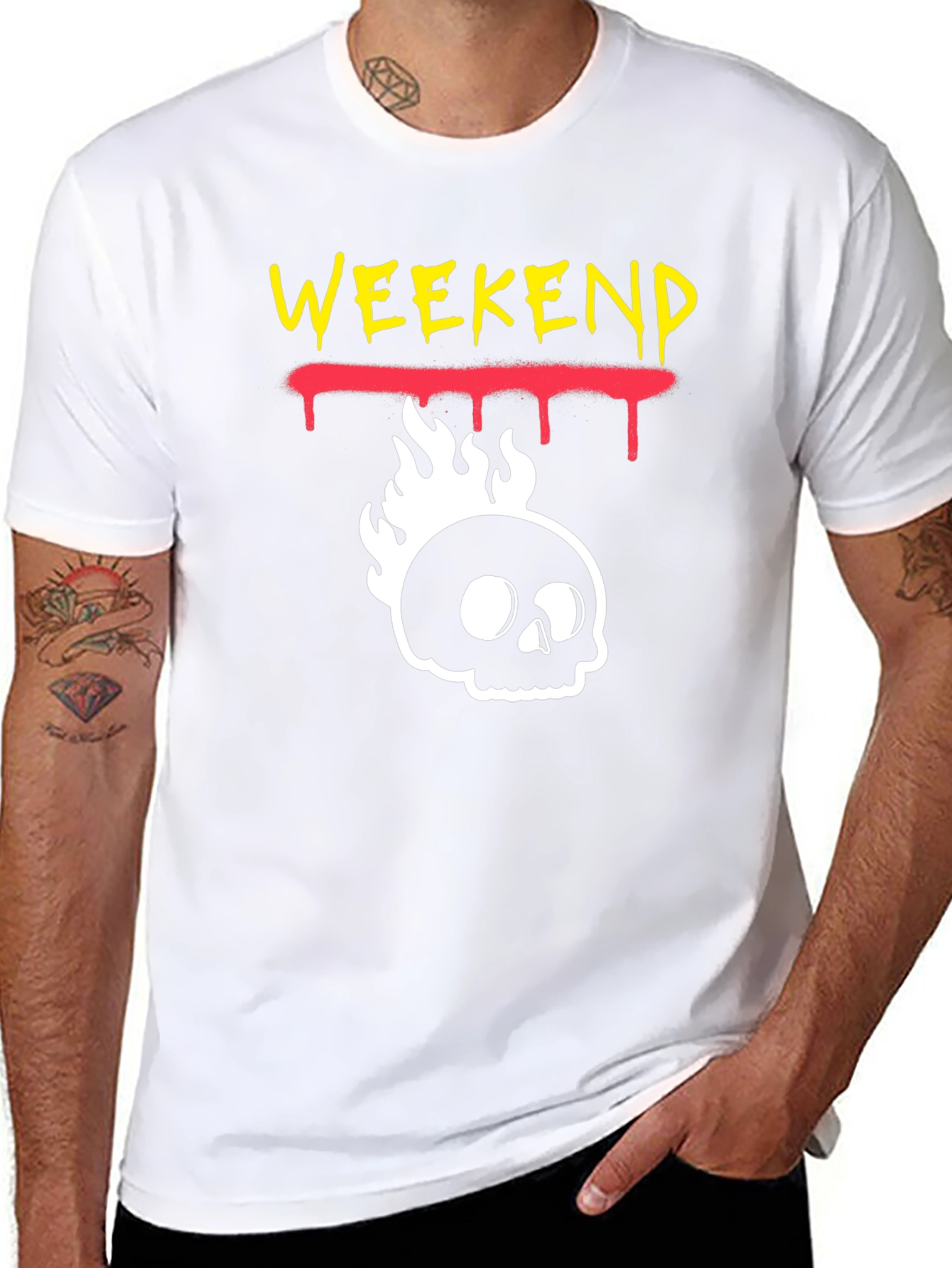 Weekend Skull Flame Graphic Tee - Black