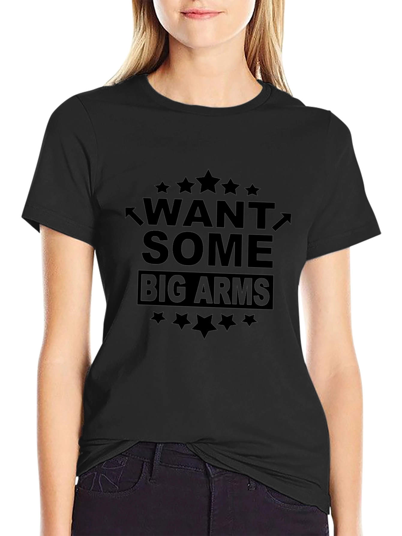 Want Some Big Arms Black Graphic T-Shirt