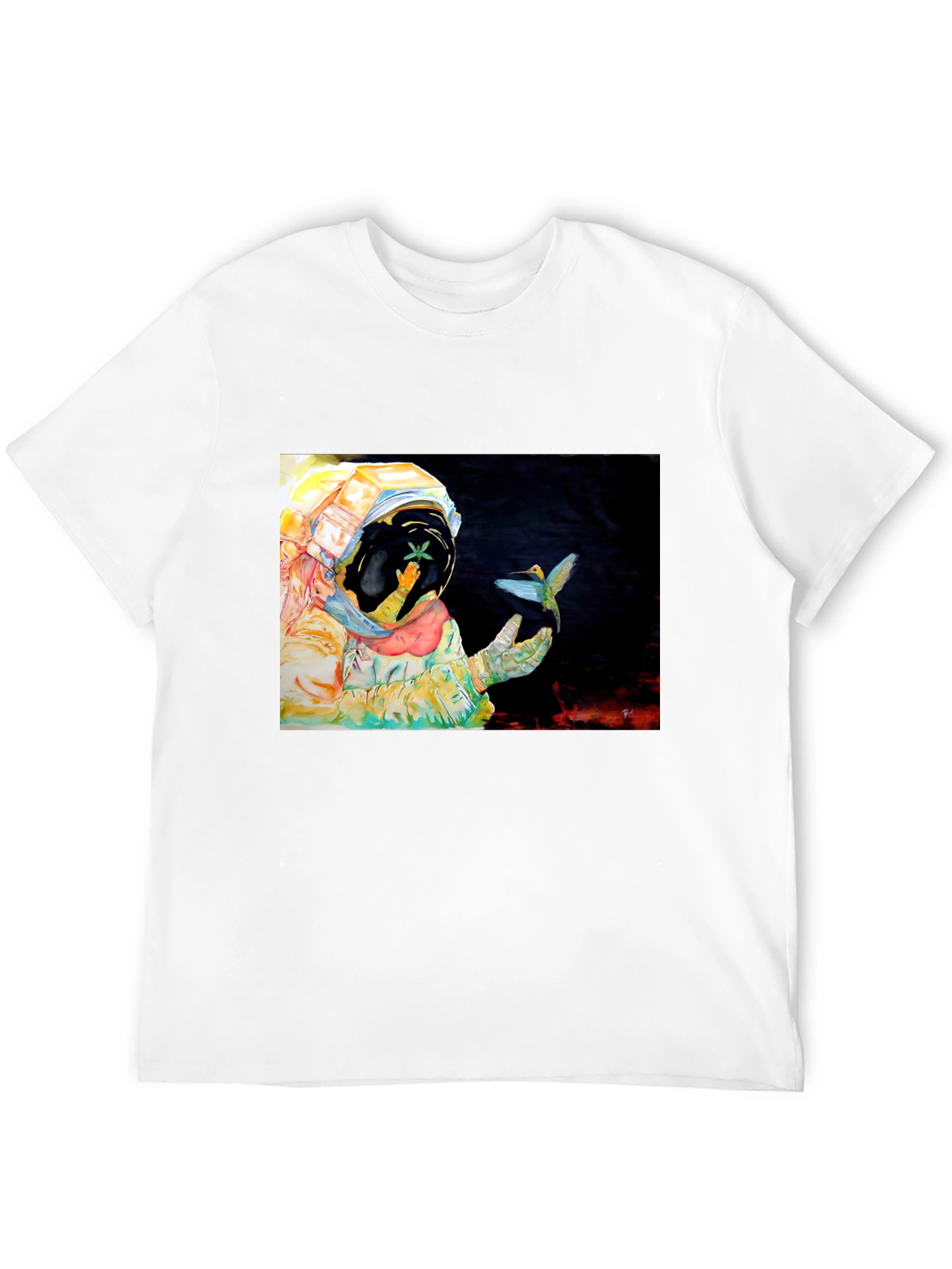Astronaut & Hummingbird Graphic T-Shirt - Black