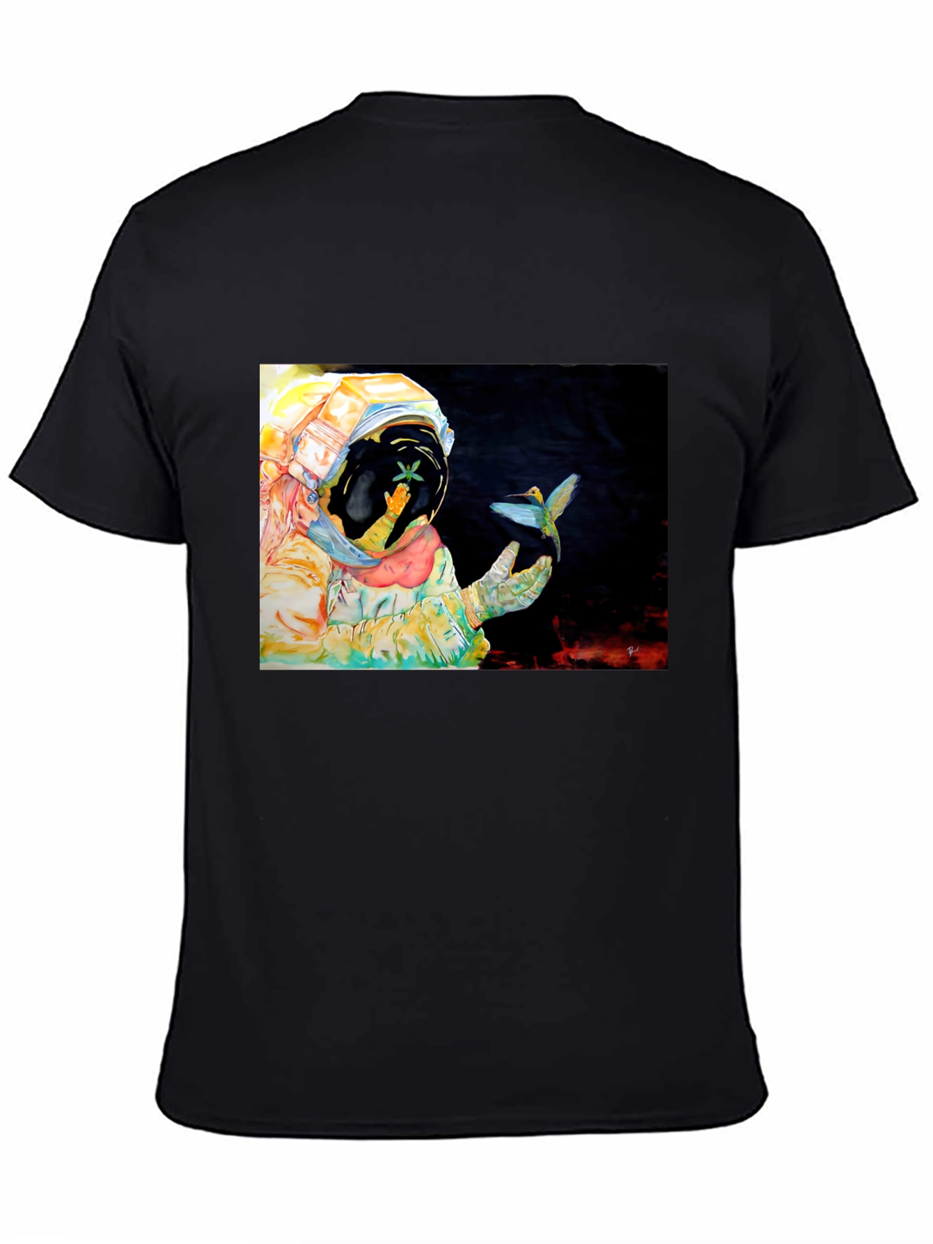 Astronaut & Hummingbird Graphic T-Shirt - Black