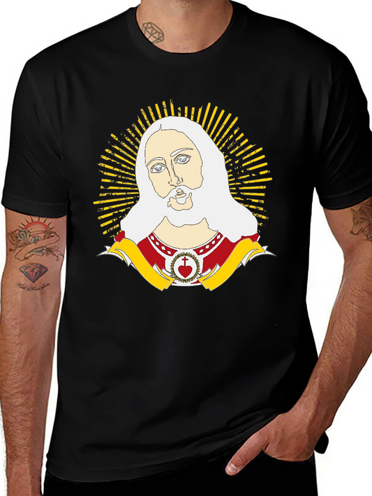 Jesus Sacred Heart Graphic Tee - Black Cotton Blend T-Shirt