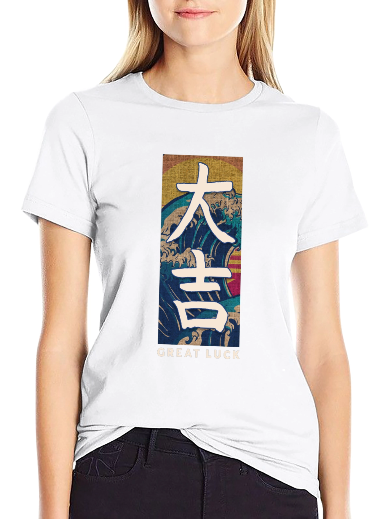 Great Luck Graphic Tee - Japanese Wave Design