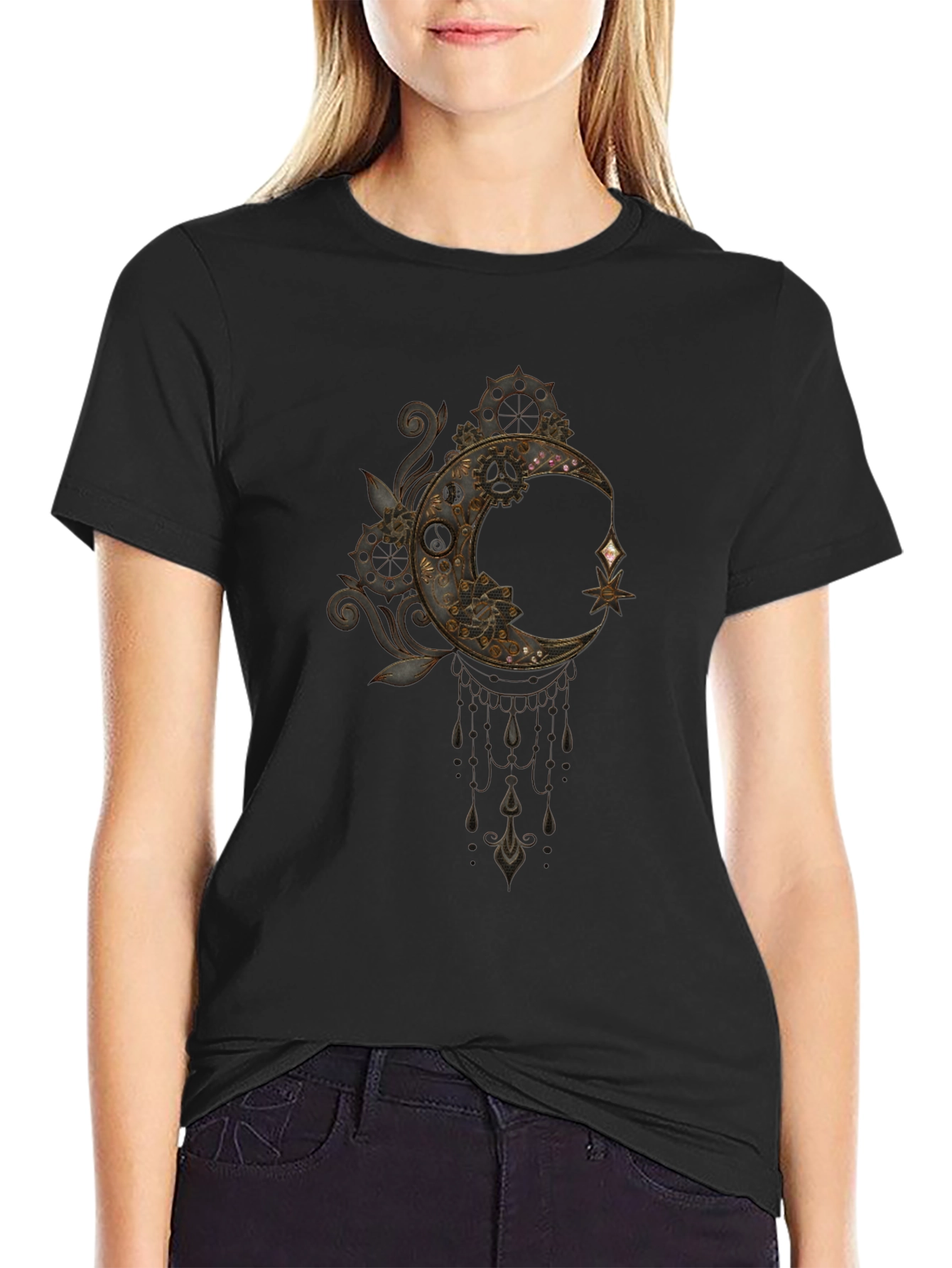 Steampunk Moon Graphic Tee - Black
