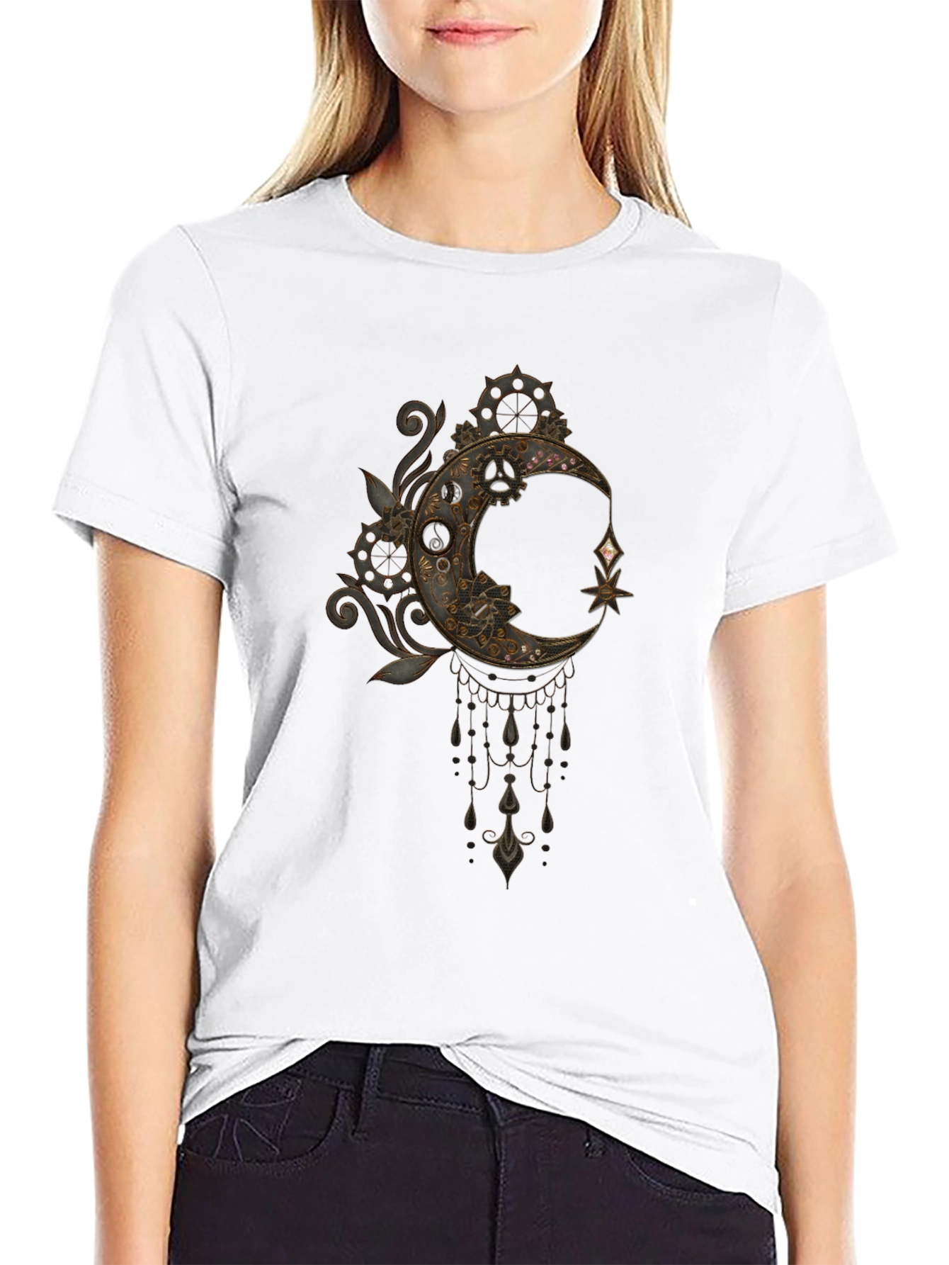 Steampunk Moon Graphic Tee - Black