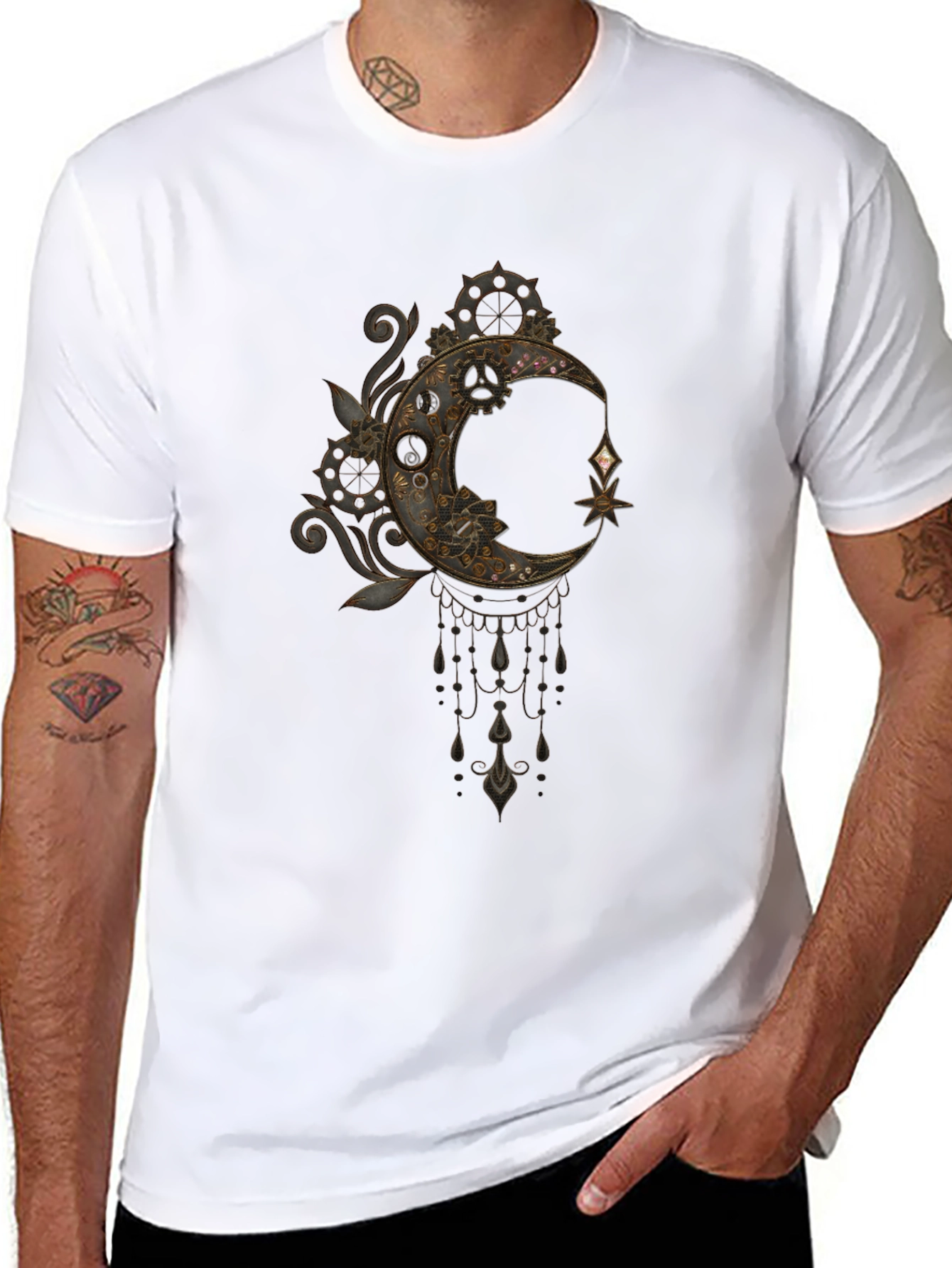 Steampunk Moon Graphic Tee - Black