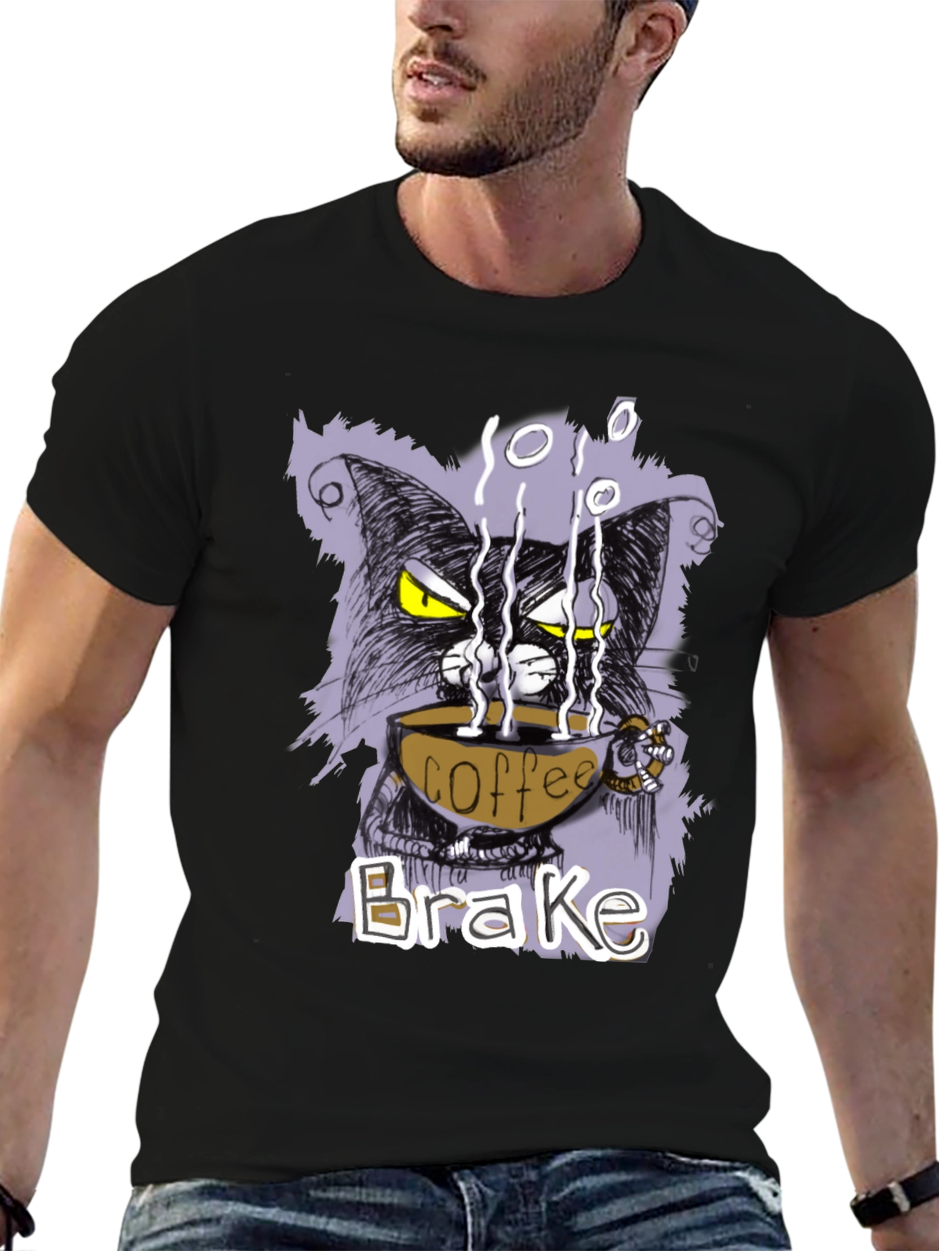 Coffee Brake Cat T-Shirt - Cool Graphic Tee