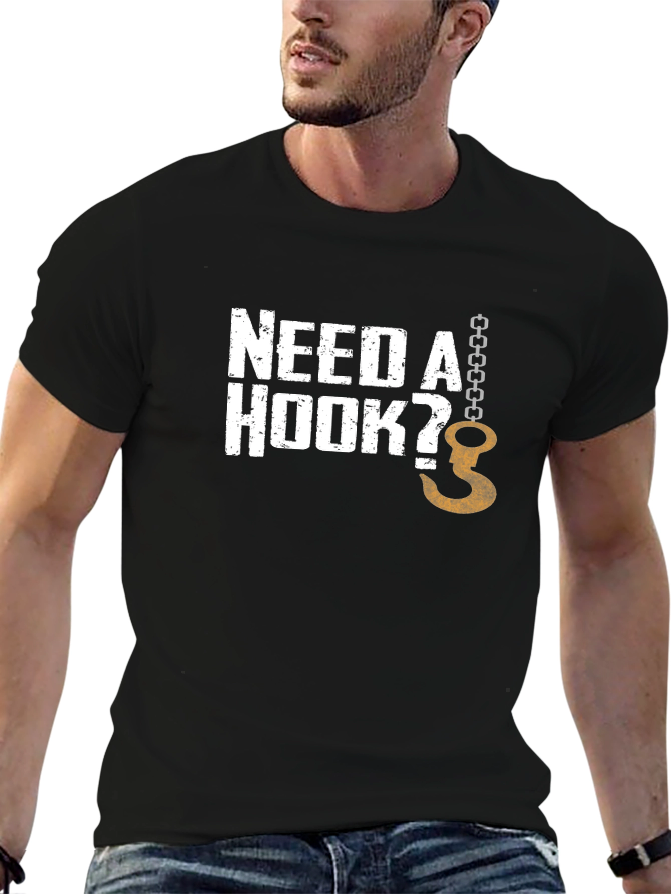 Need a Hook? Mens Graphic Print Crew Neck T-Shirt