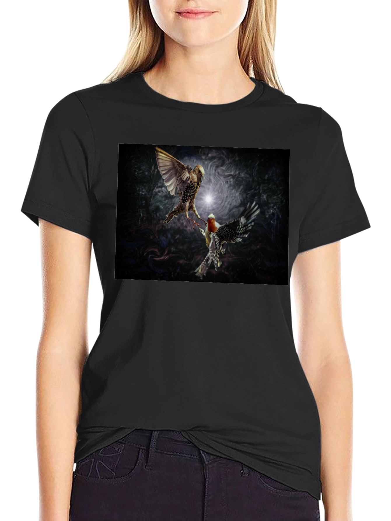 Bird Art Print Black T-Shirt