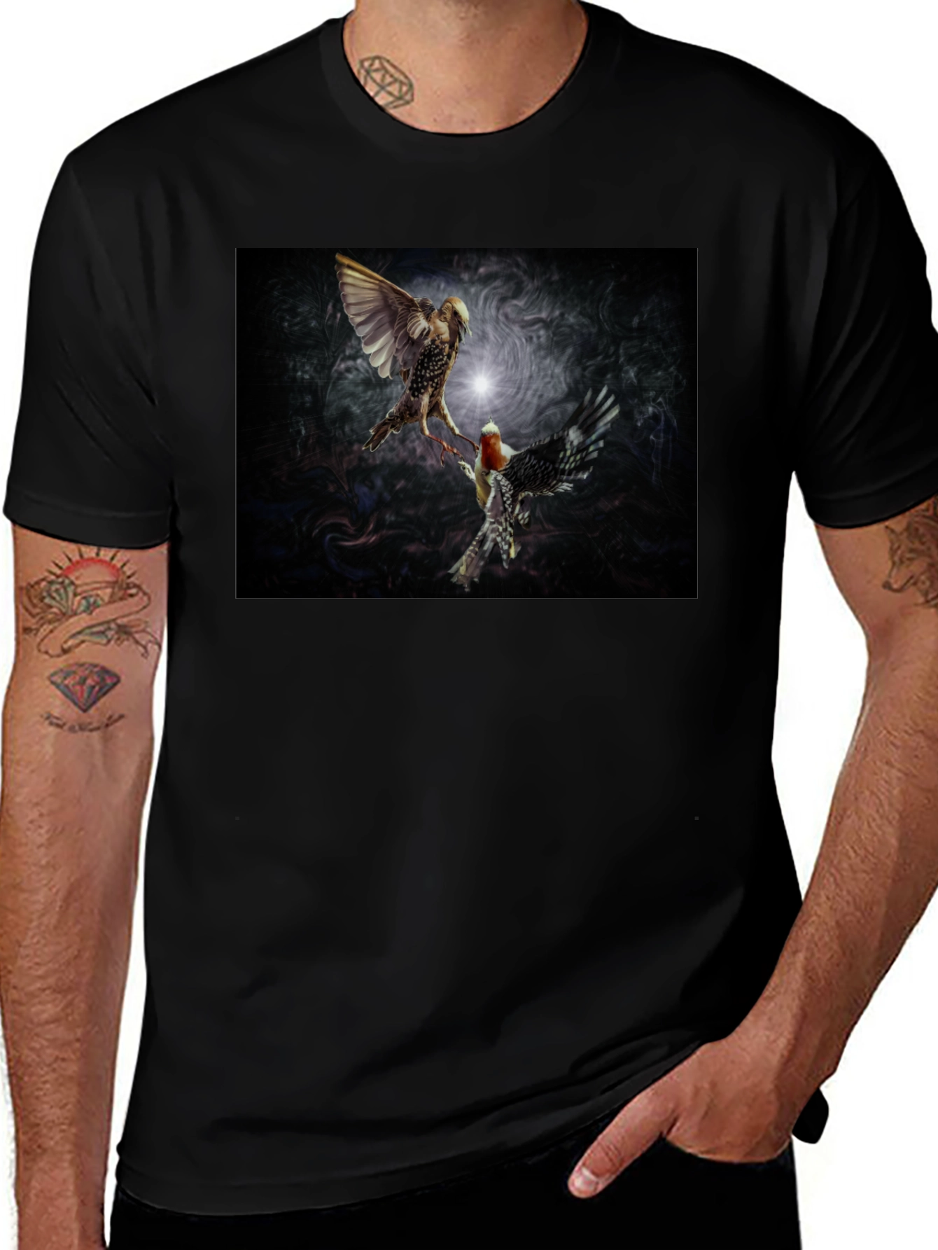 Bird Art Print Black T-Shirt