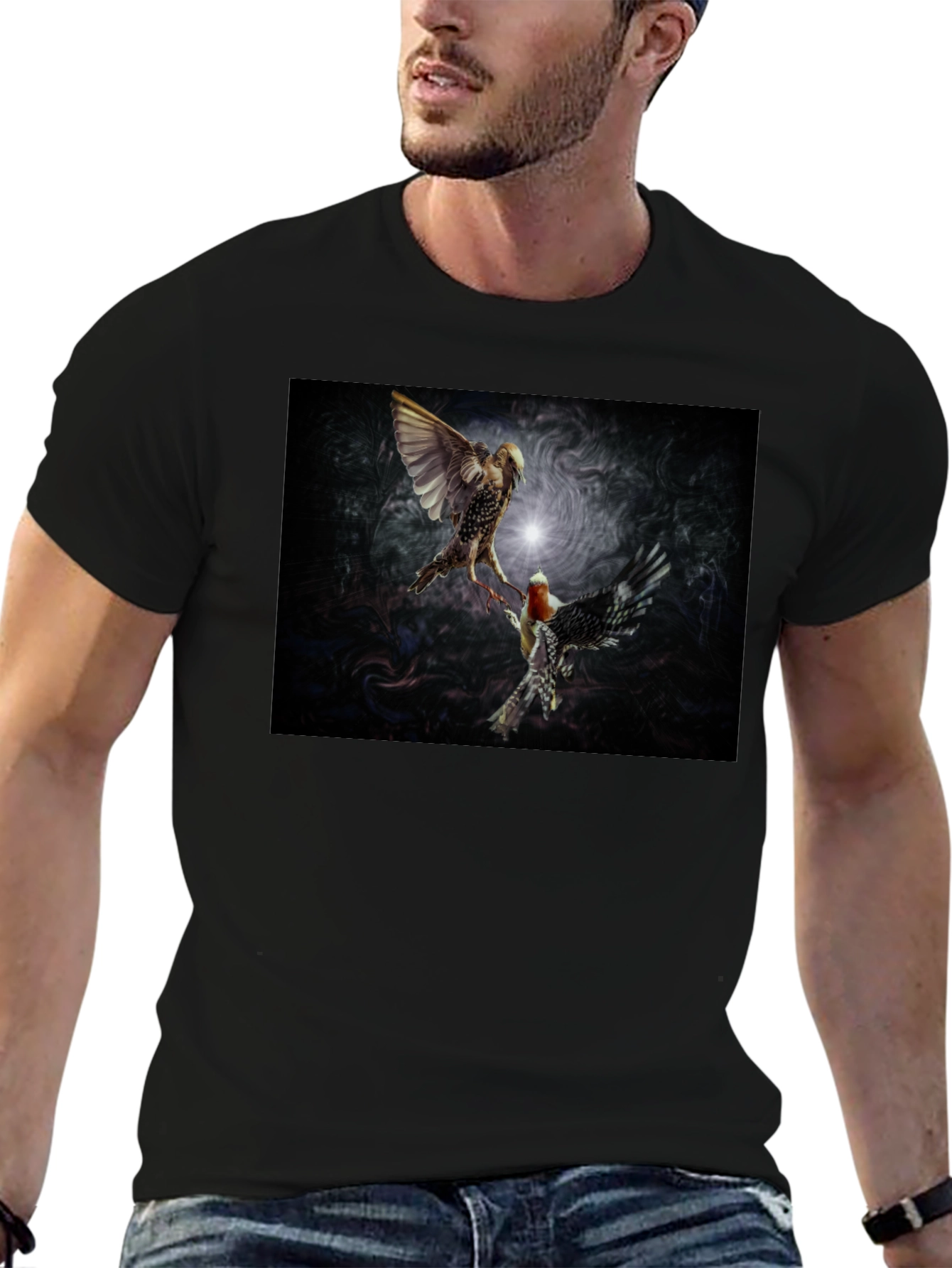 Bird Art Print Black T-Shirt