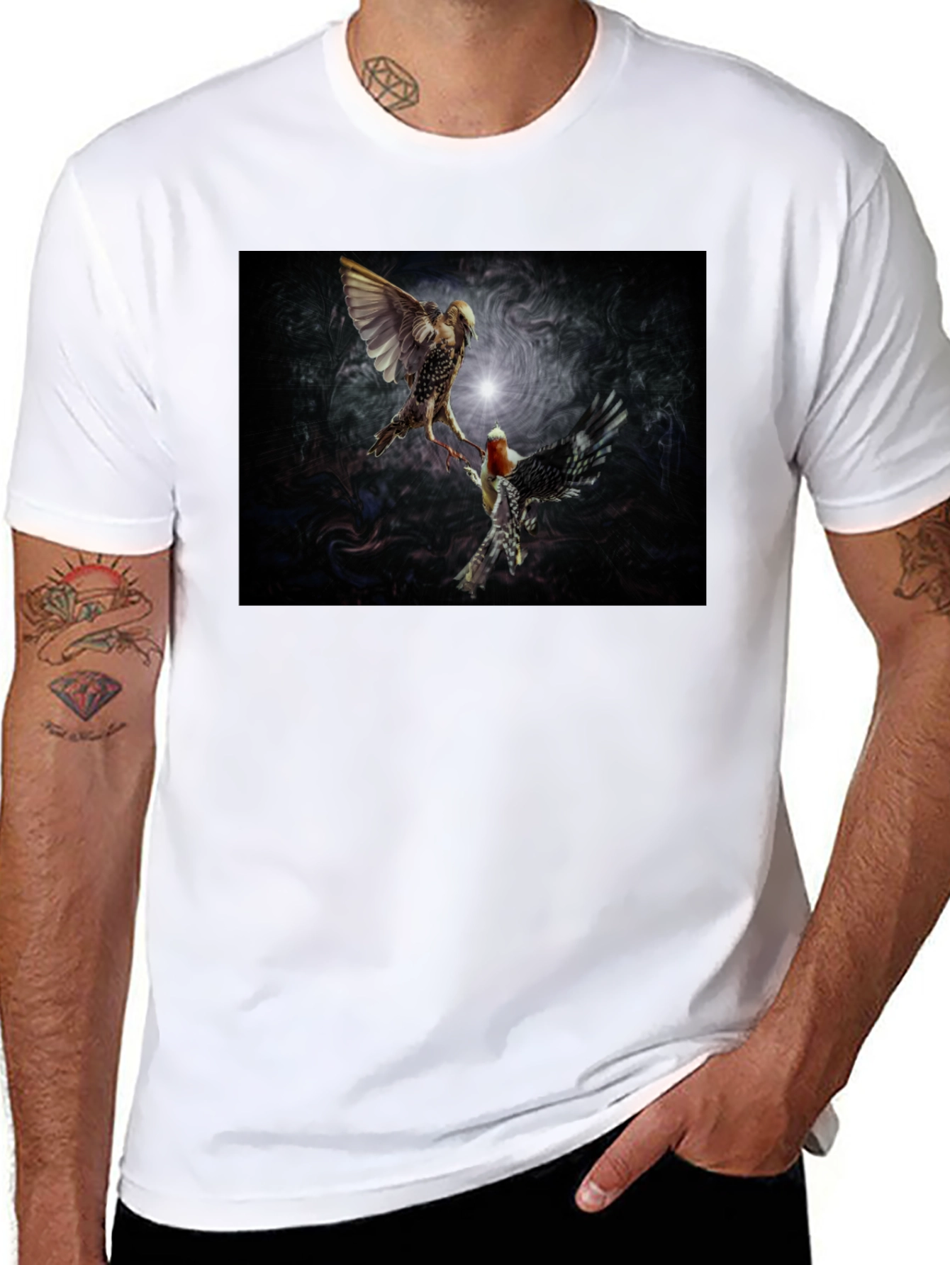 Bird Art Print Black T-Shirt
