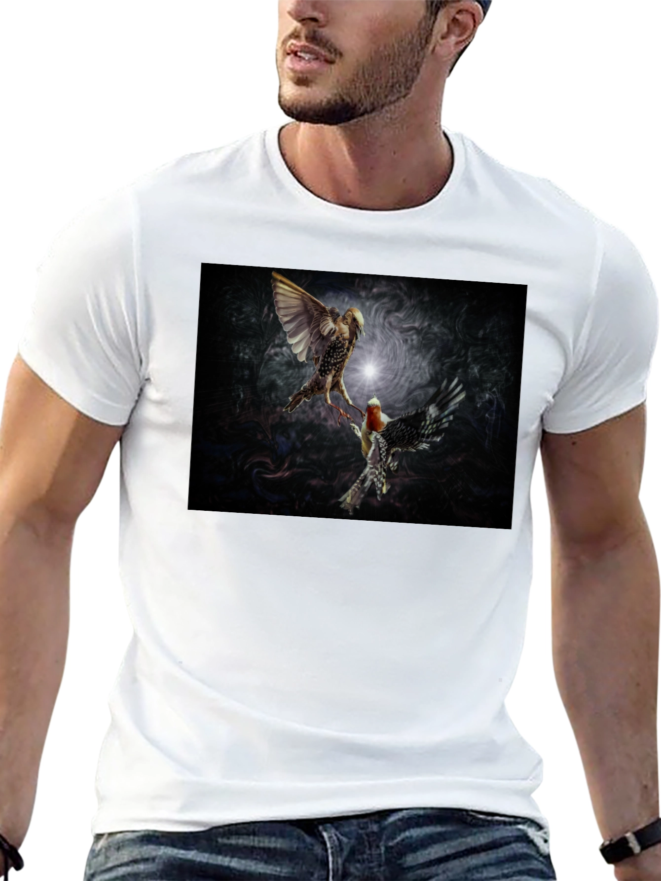 Bird Art Print Black T-Shirt