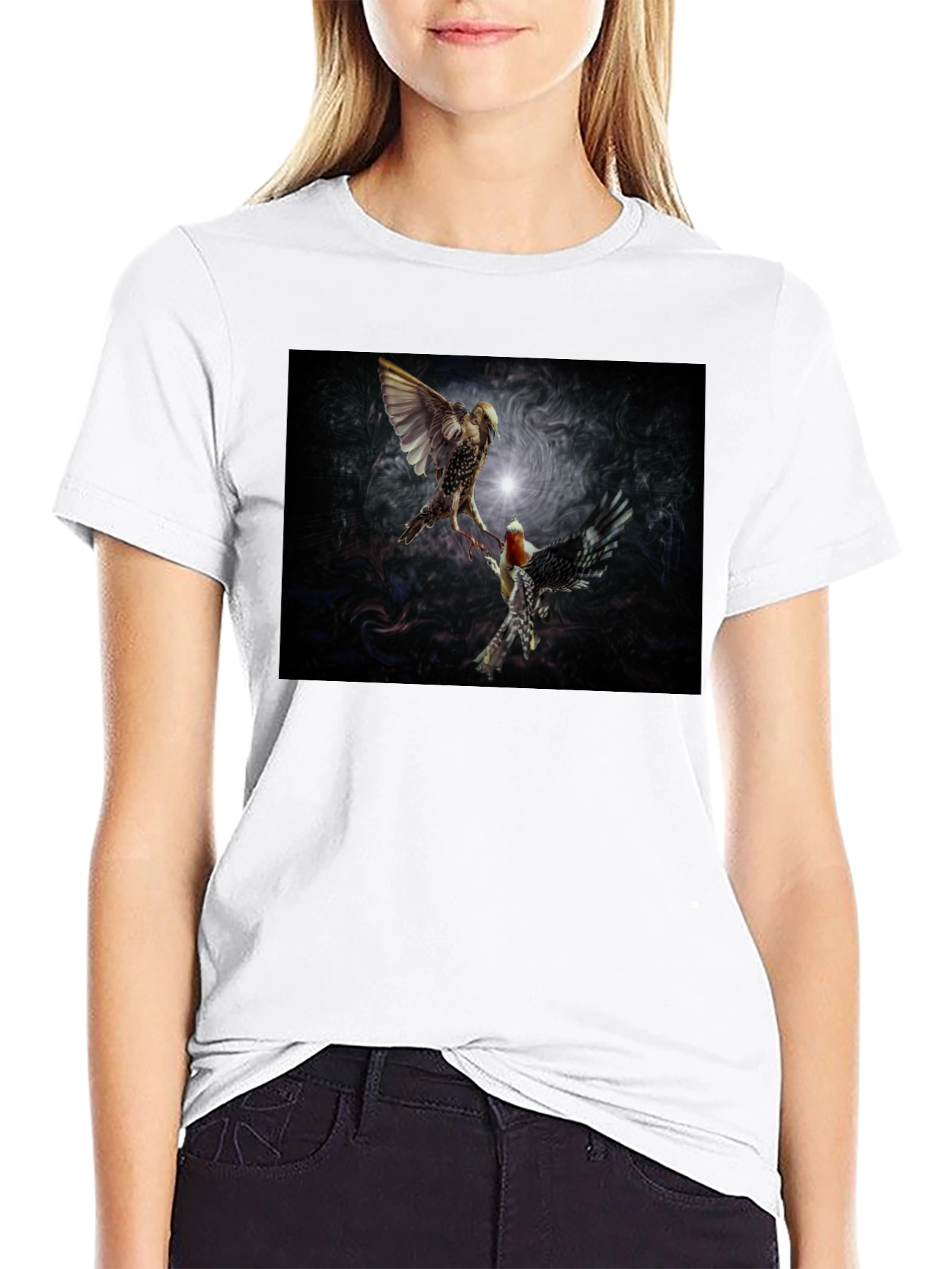 Bird Art Print Black T-Shirt