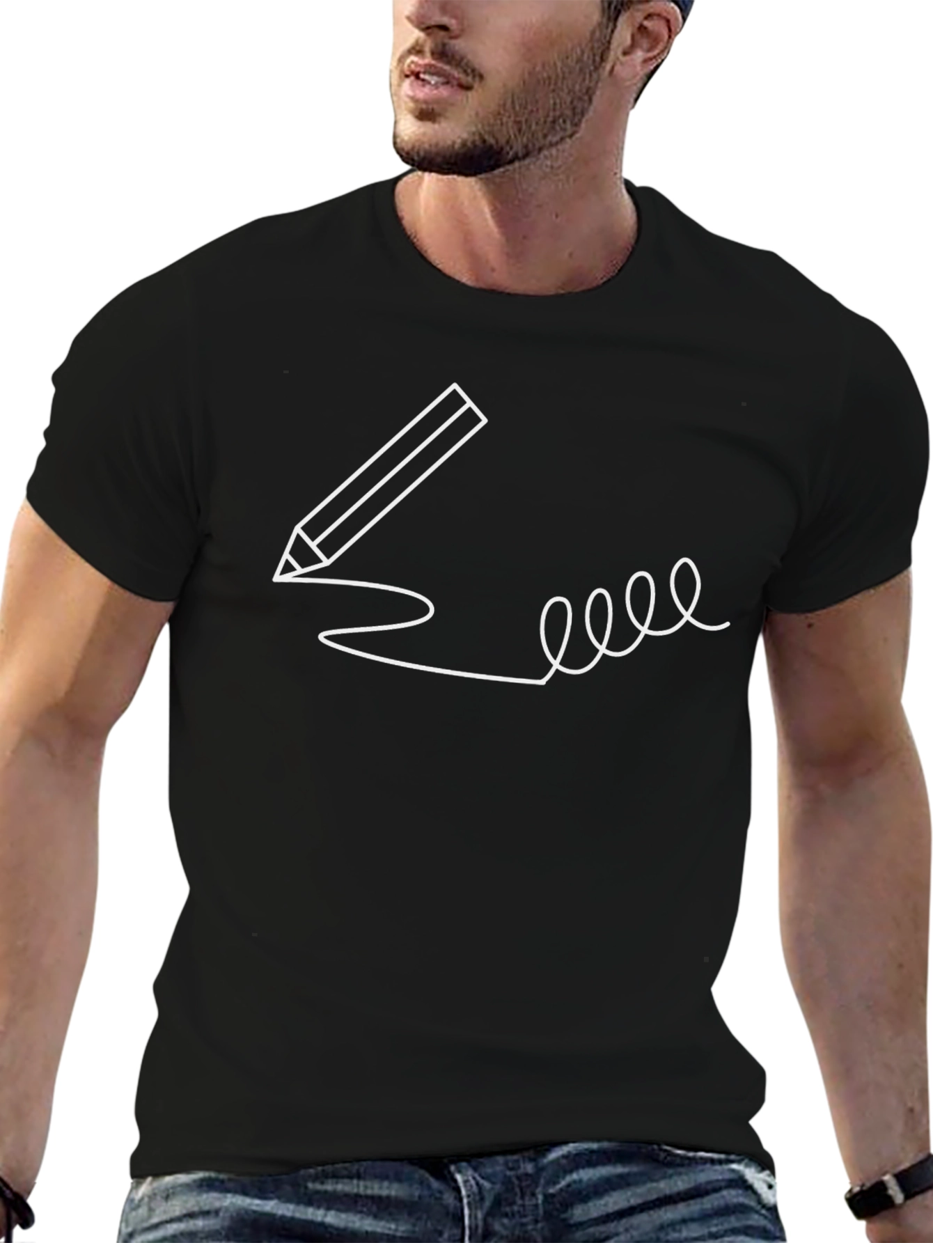Creative Pencil Sketch T-Shirt - Black Cotton