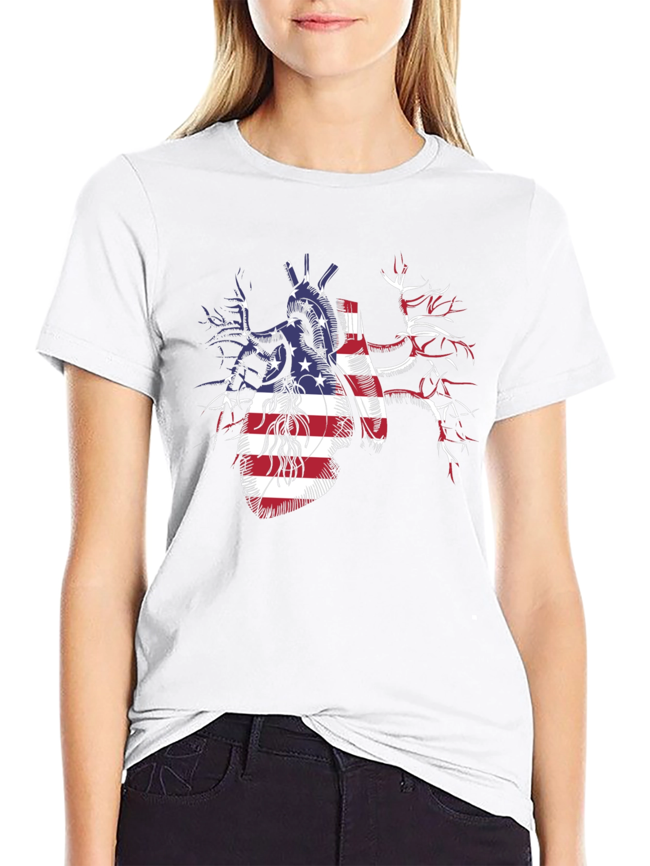 Patriotic Heart USA Flag Graphic T-Shirt