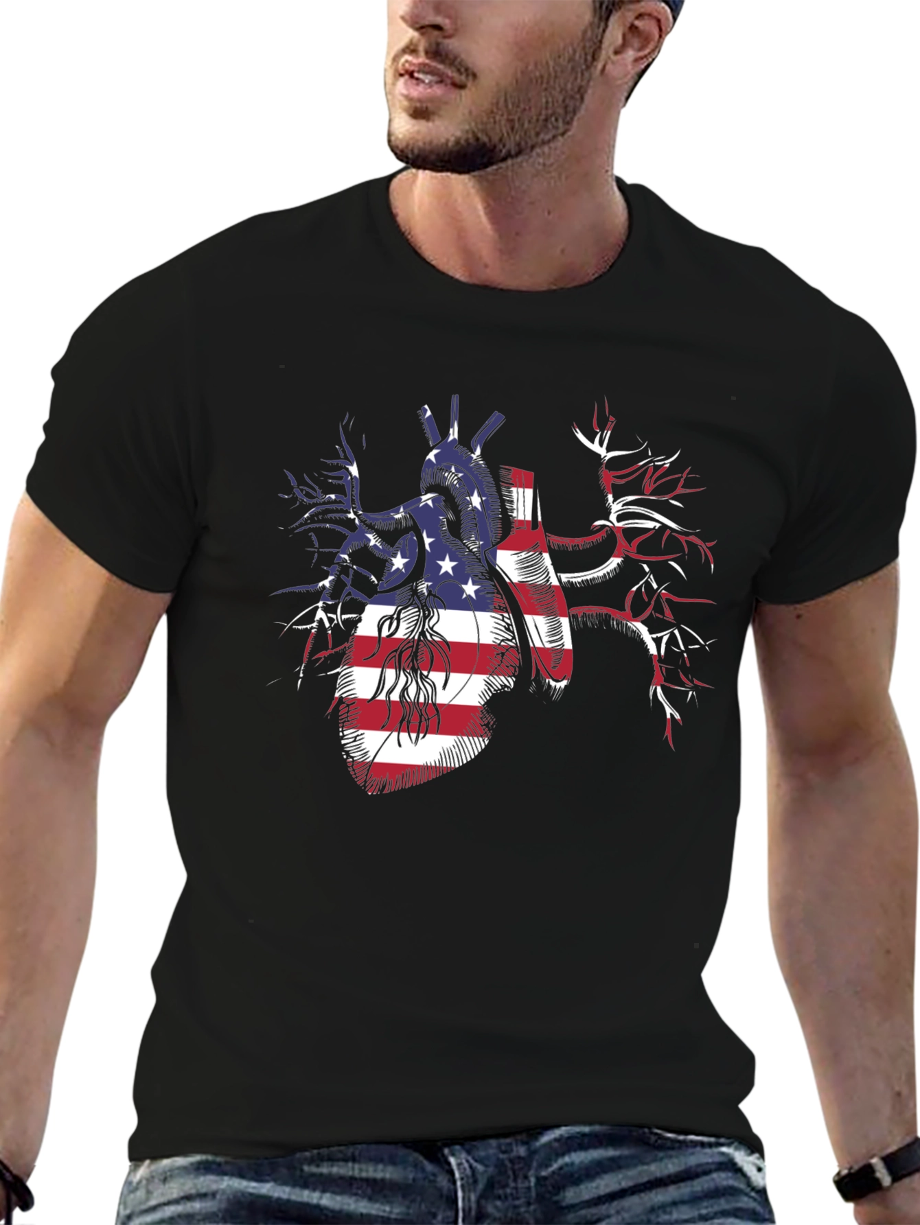 Patriotic Heart USA Flag Graphic T-Shirt