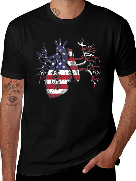 Patriotic Heart USA Flag Graphic T-Shirt