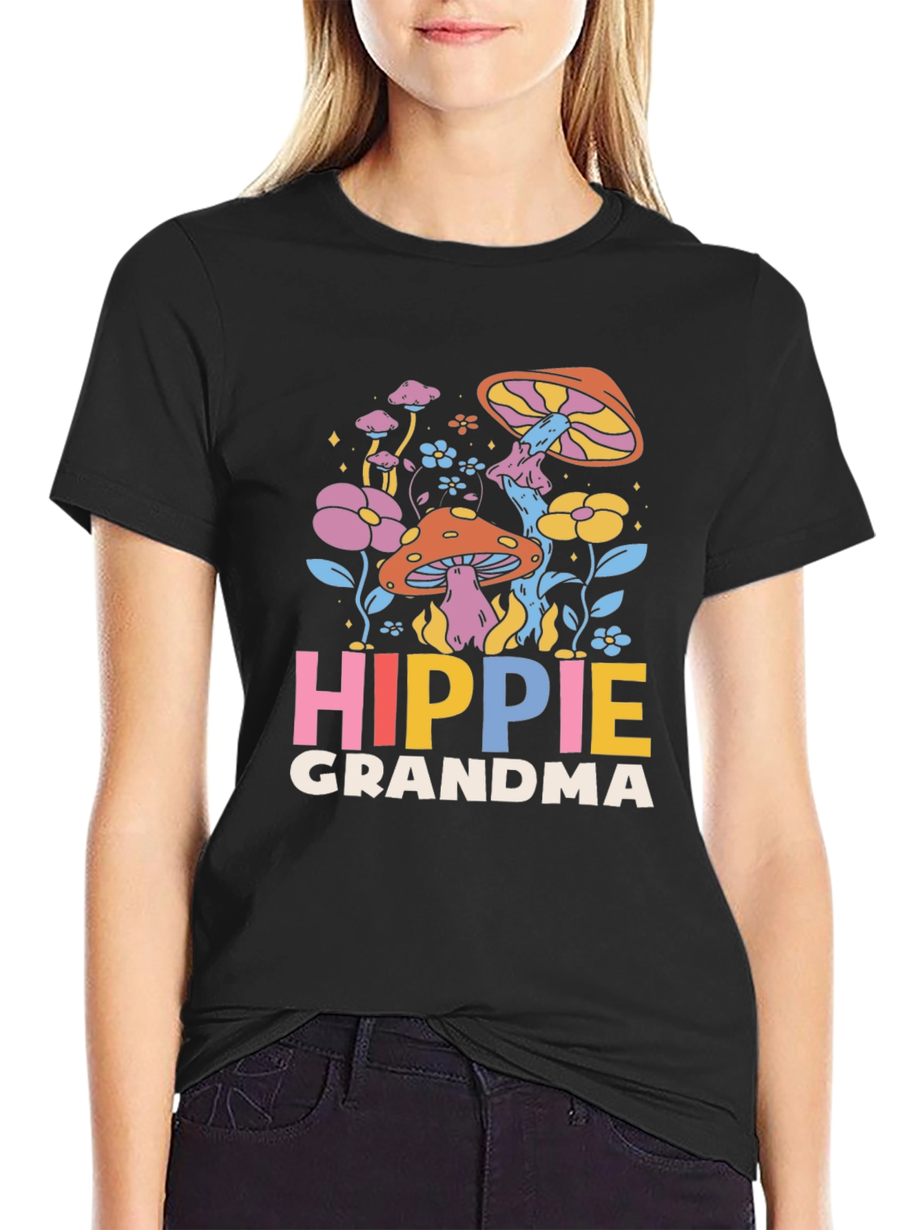 Hippie Grandma Graphic Tee - Retro Mushroom Shirt