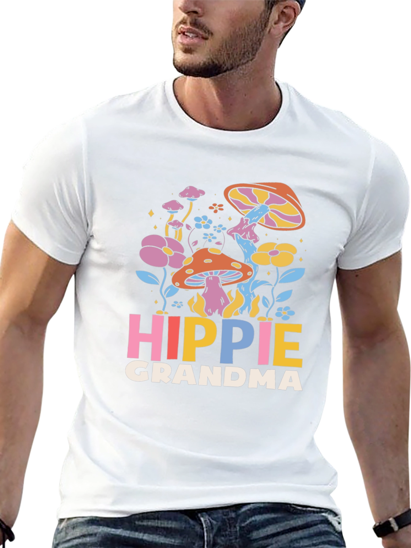 Hippie Grandma Graphic Tee - Retro Mushroom Shirt