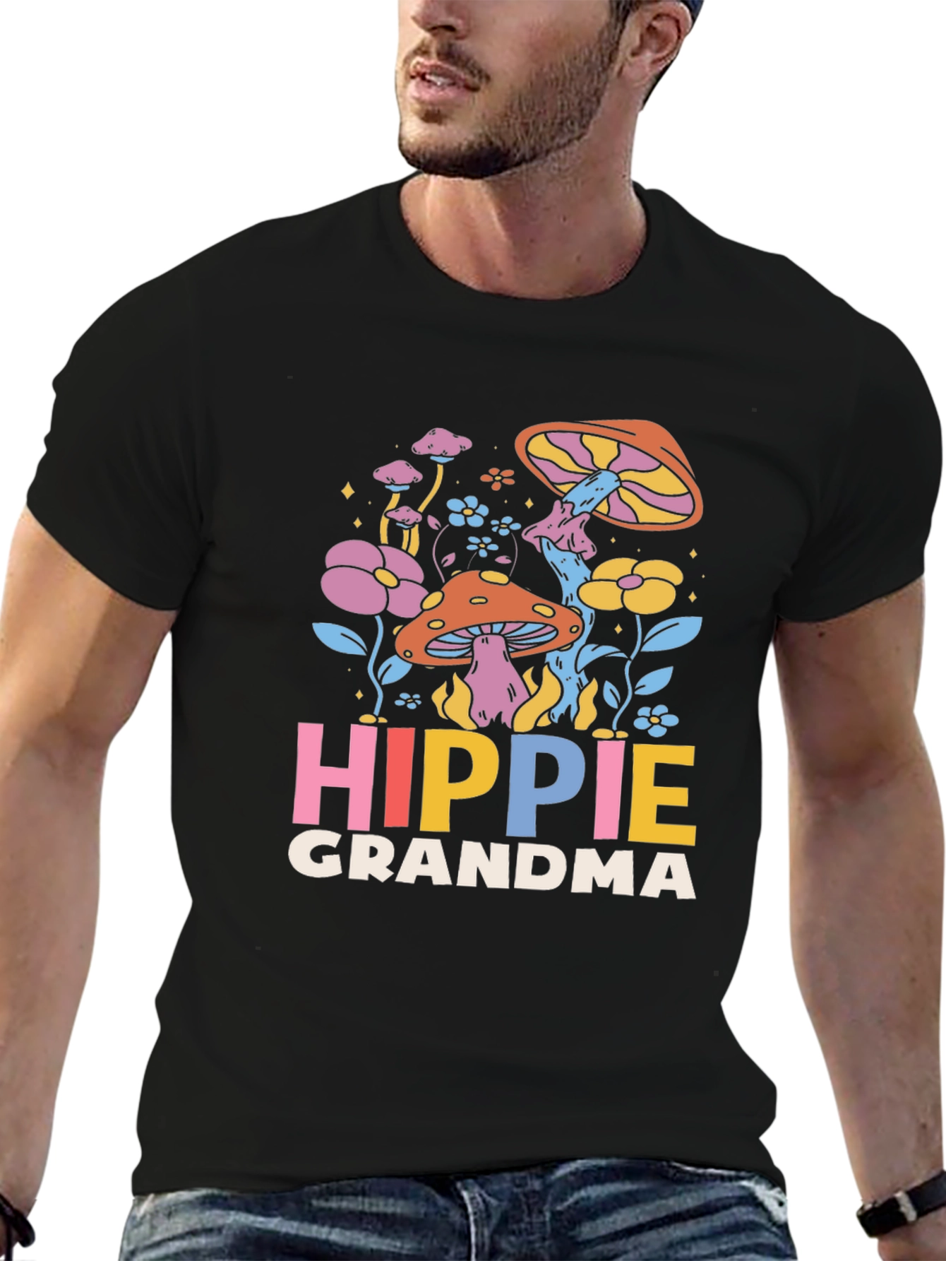 Hippie Grandma Graphic Tee - Retro Mushroom Shirt