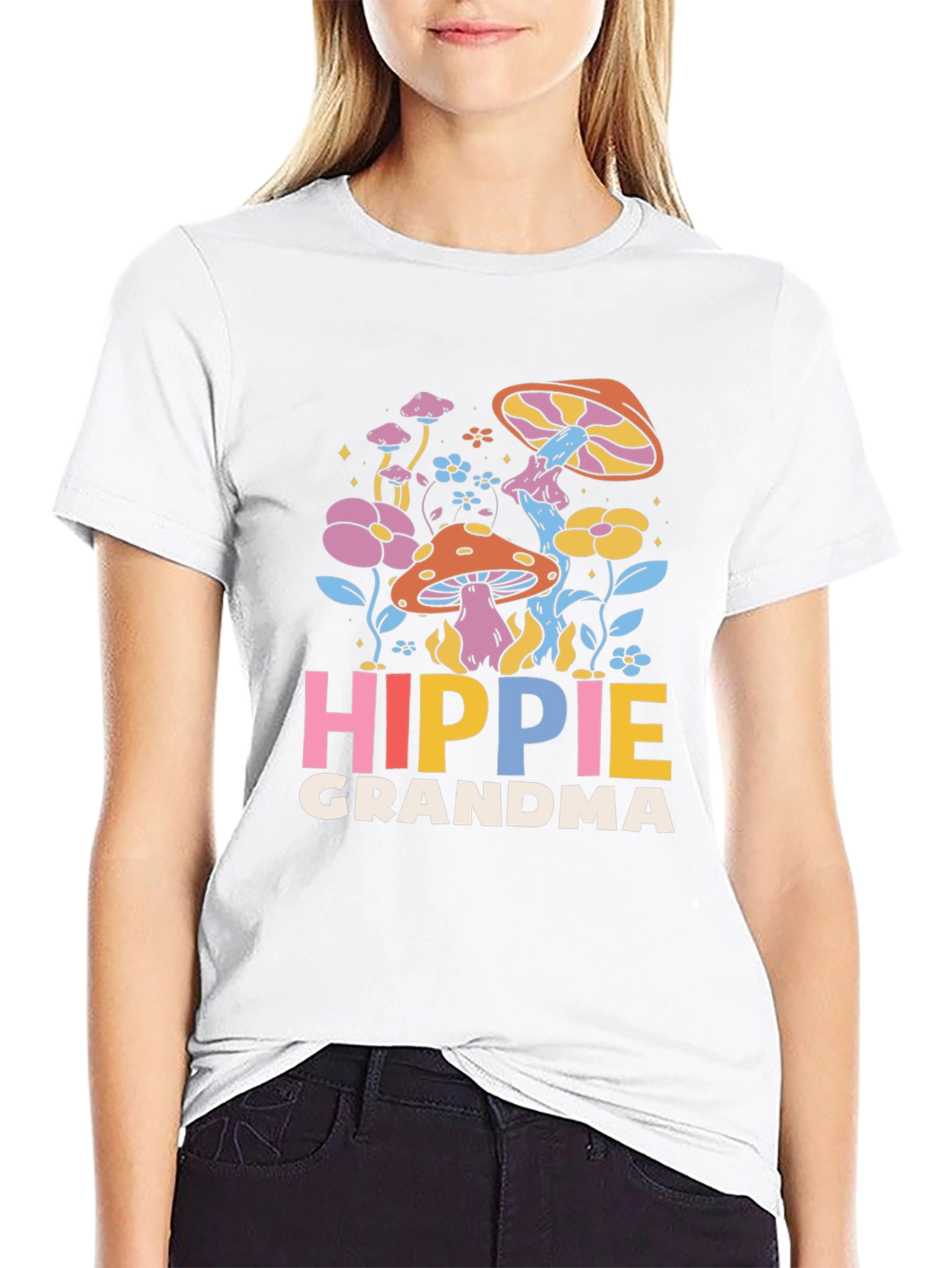 Hippie Grandma Graphic Tee - Retro Mushroom Shirt